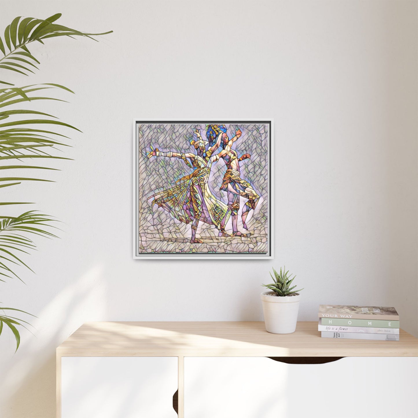 Framed Matte Canvas Wall Art — Abstract Dancers in Stained Glass Style