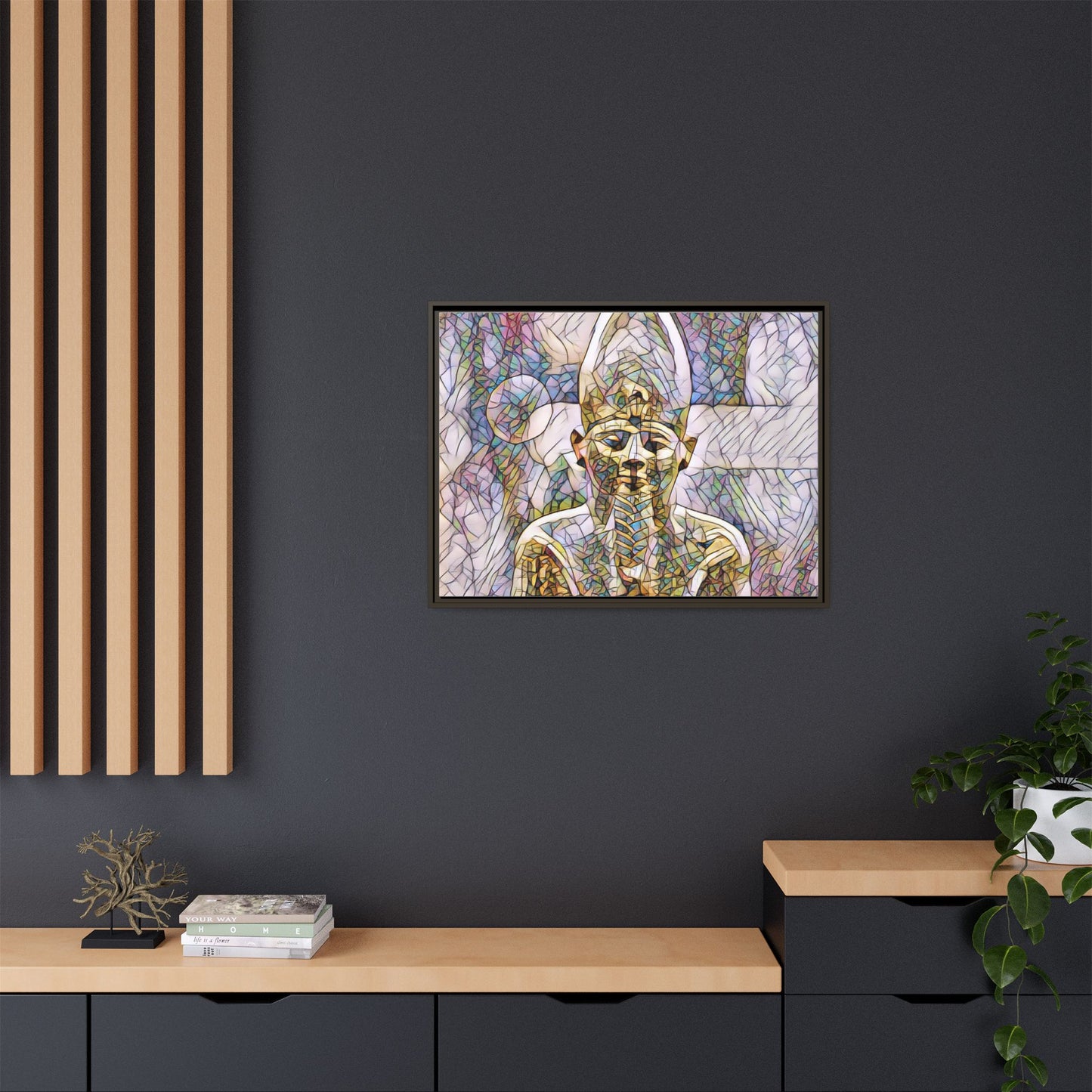 Egyptian Pharaoh Stained-Glass Style Matte Canvas Print, Framed