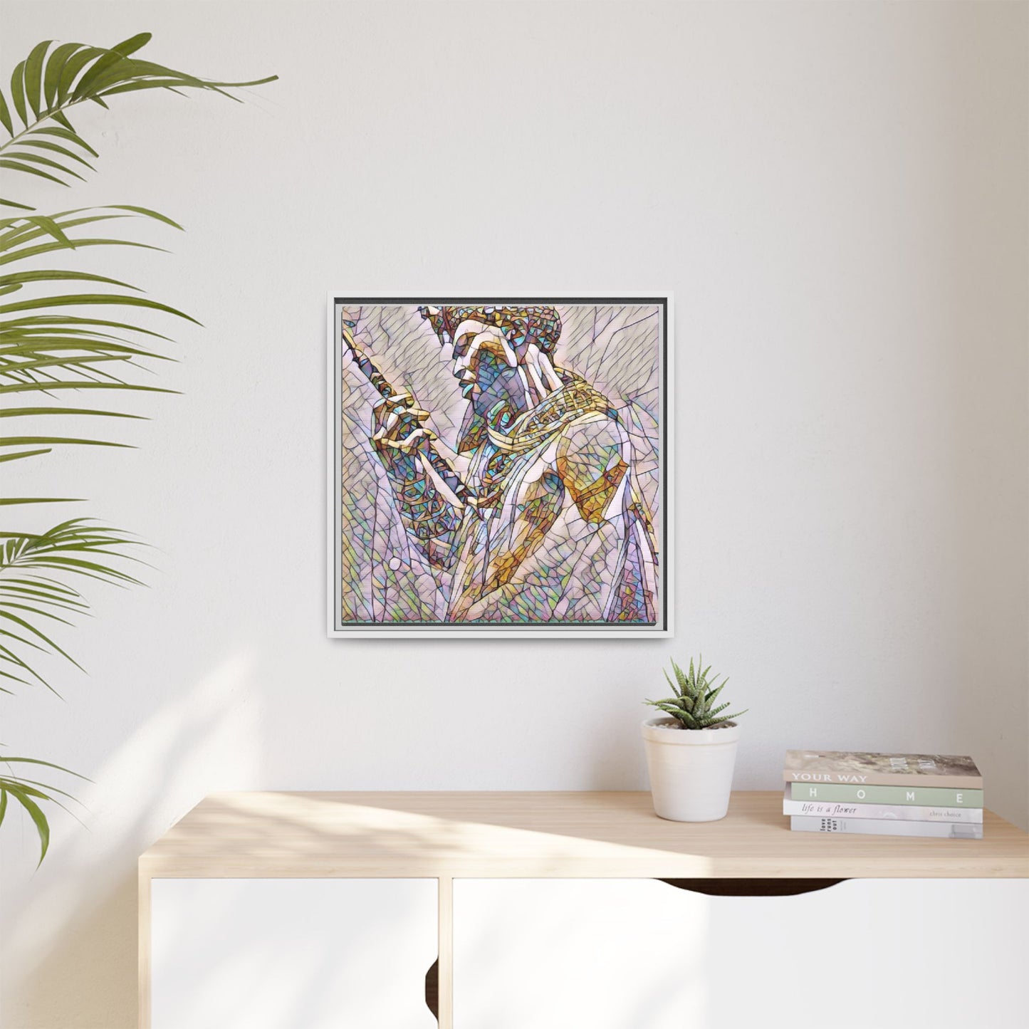 Egyptian Pharaoh Stained Glass Art — Framed Matte Canvas