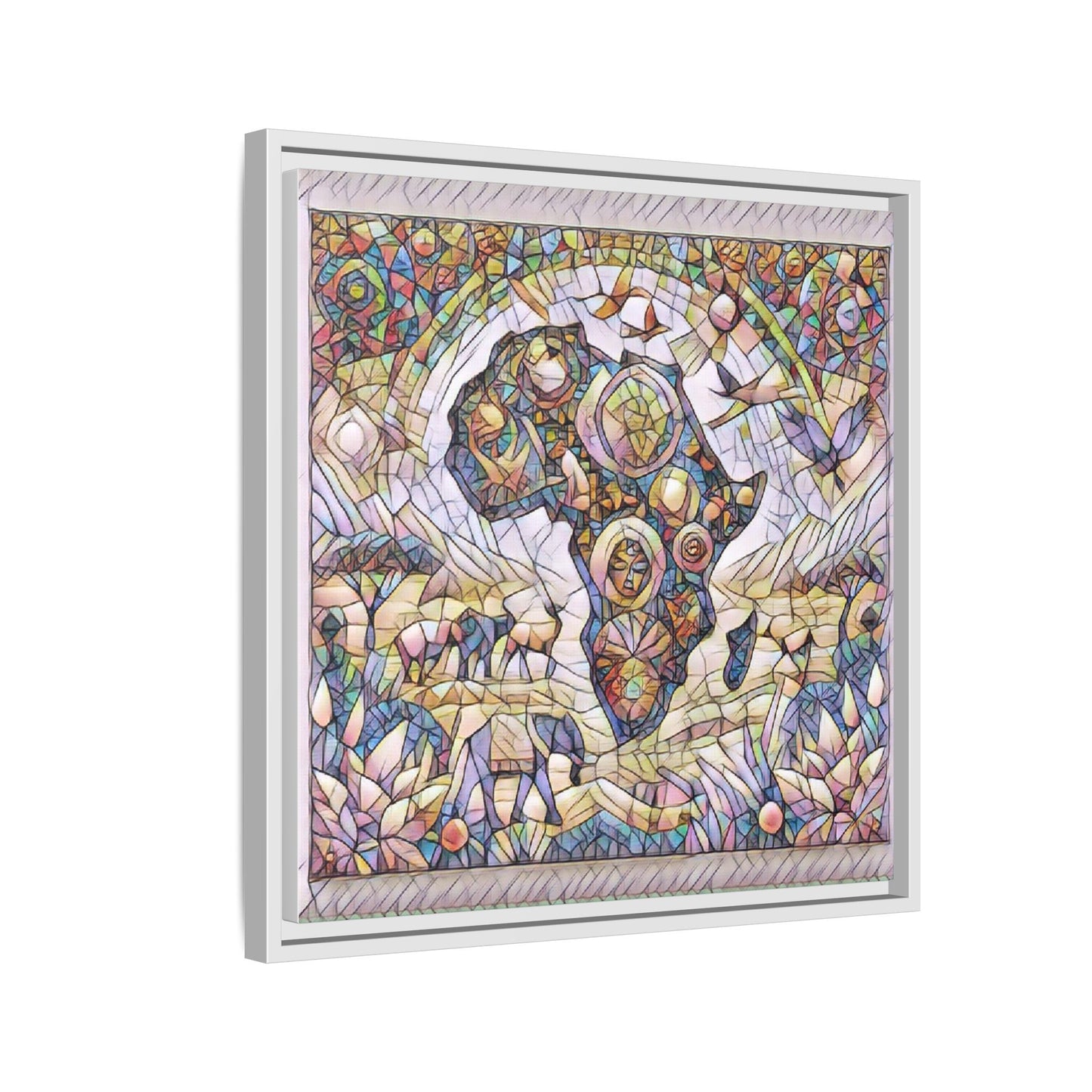 Abstract Mosaic Africa Framed Canvas — Colorful Stained-Glass Wall Art