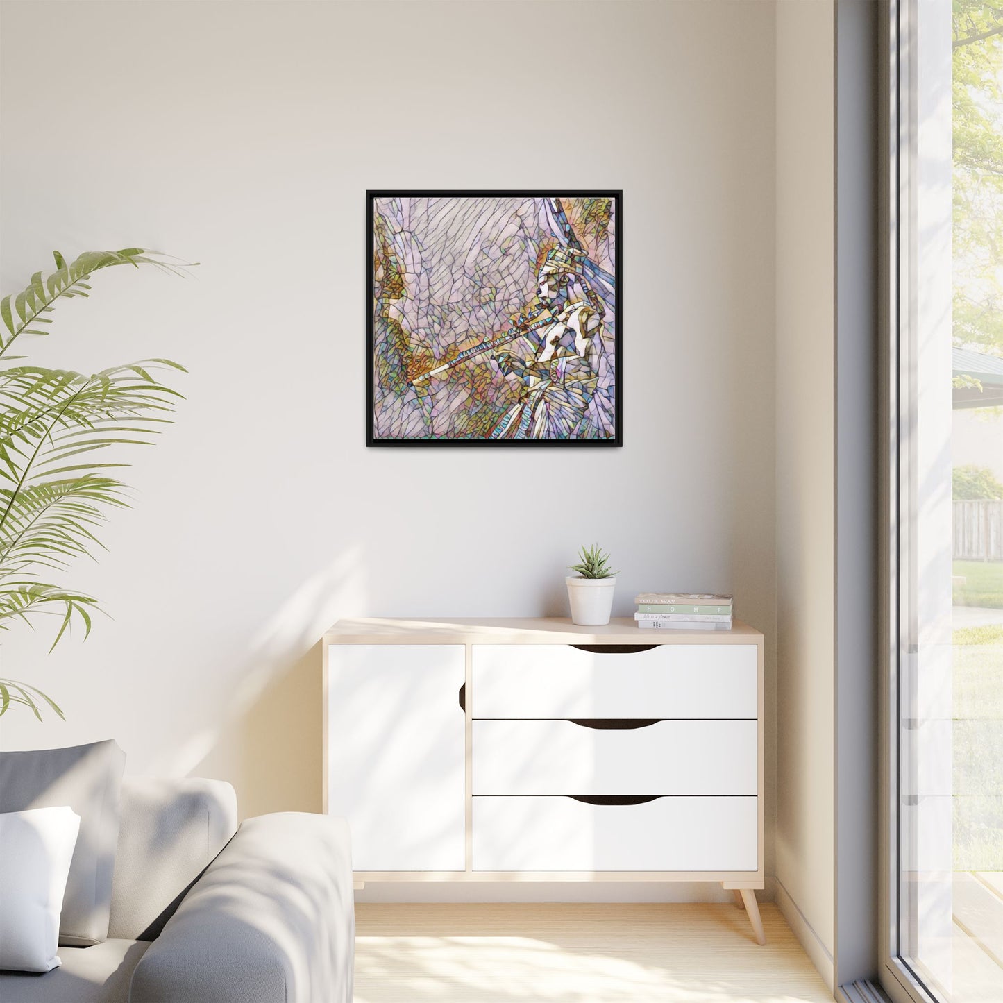 Abstract Tribal Flutist Matte Canvas Framed Wall Art