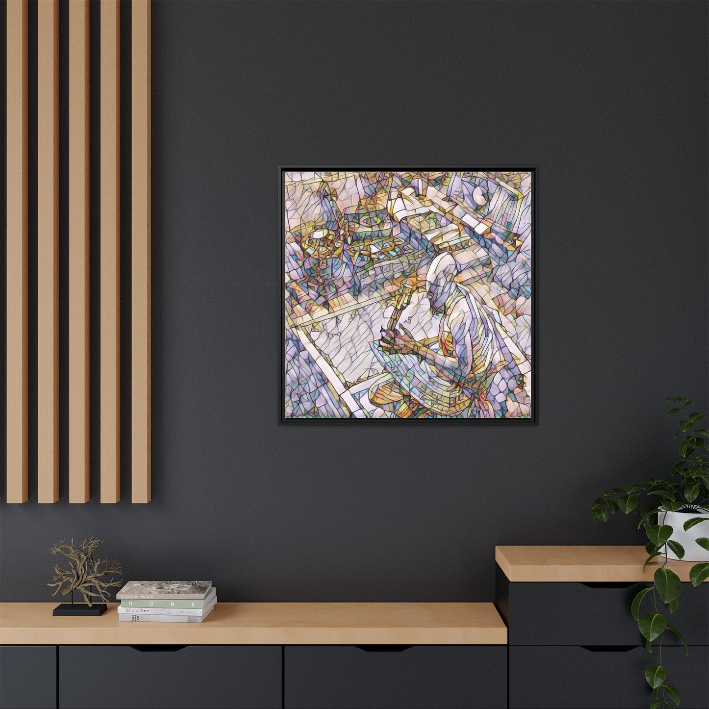 Stained-Glass DJ Matte Canvas Print (Framed) — Colorful Music Room Wall Art