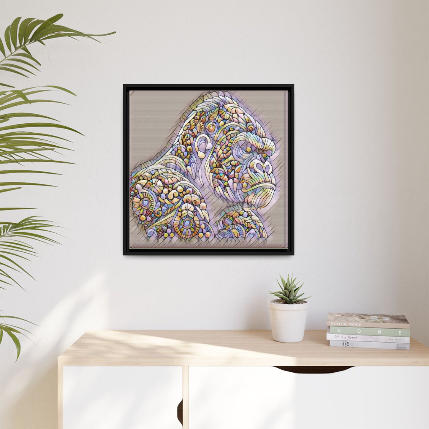 Colorful Ornate Gorilla Matte Canvas Framed Wall Art