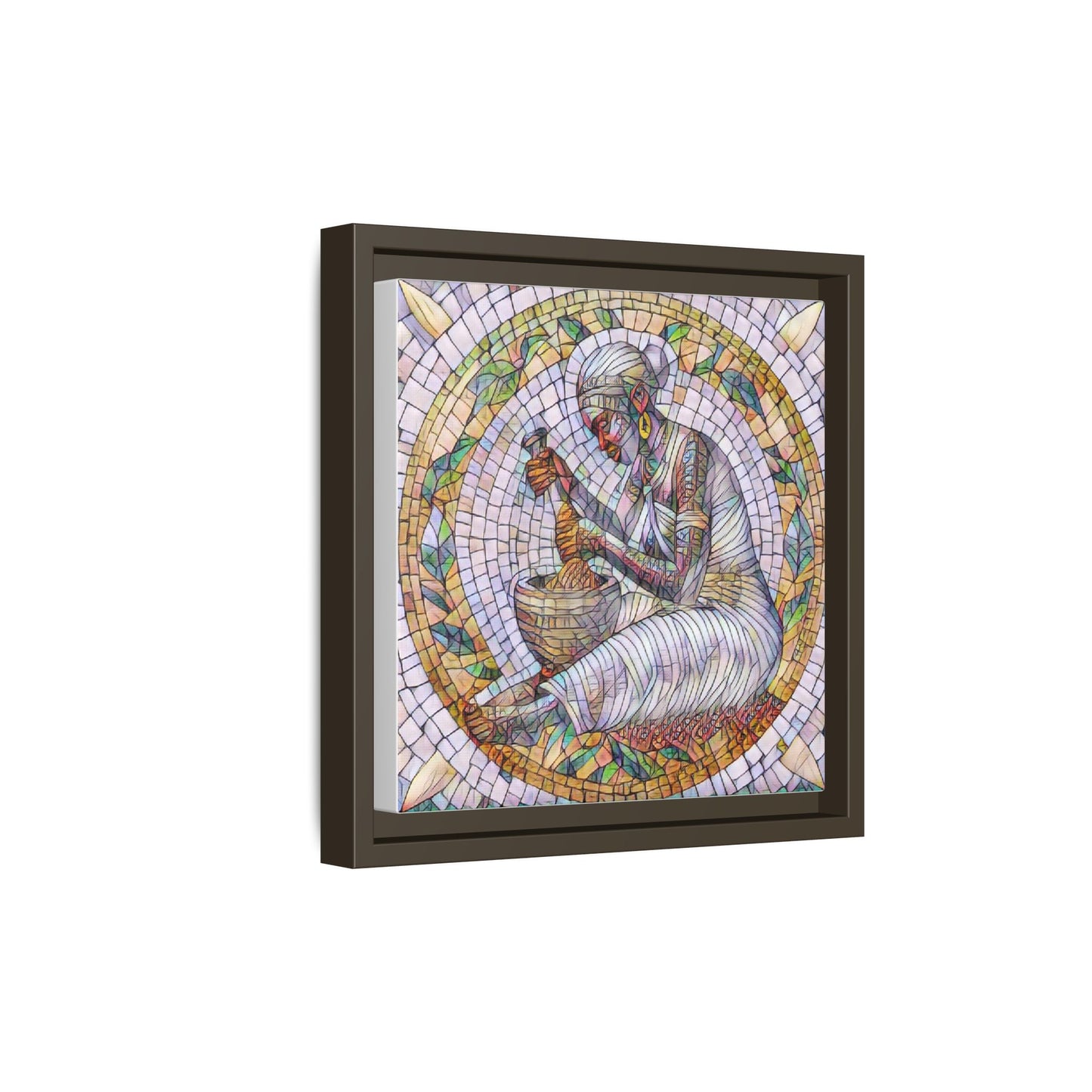Framed Mosaic Art Print — Woman Grinding Grain (Matte Canvas)