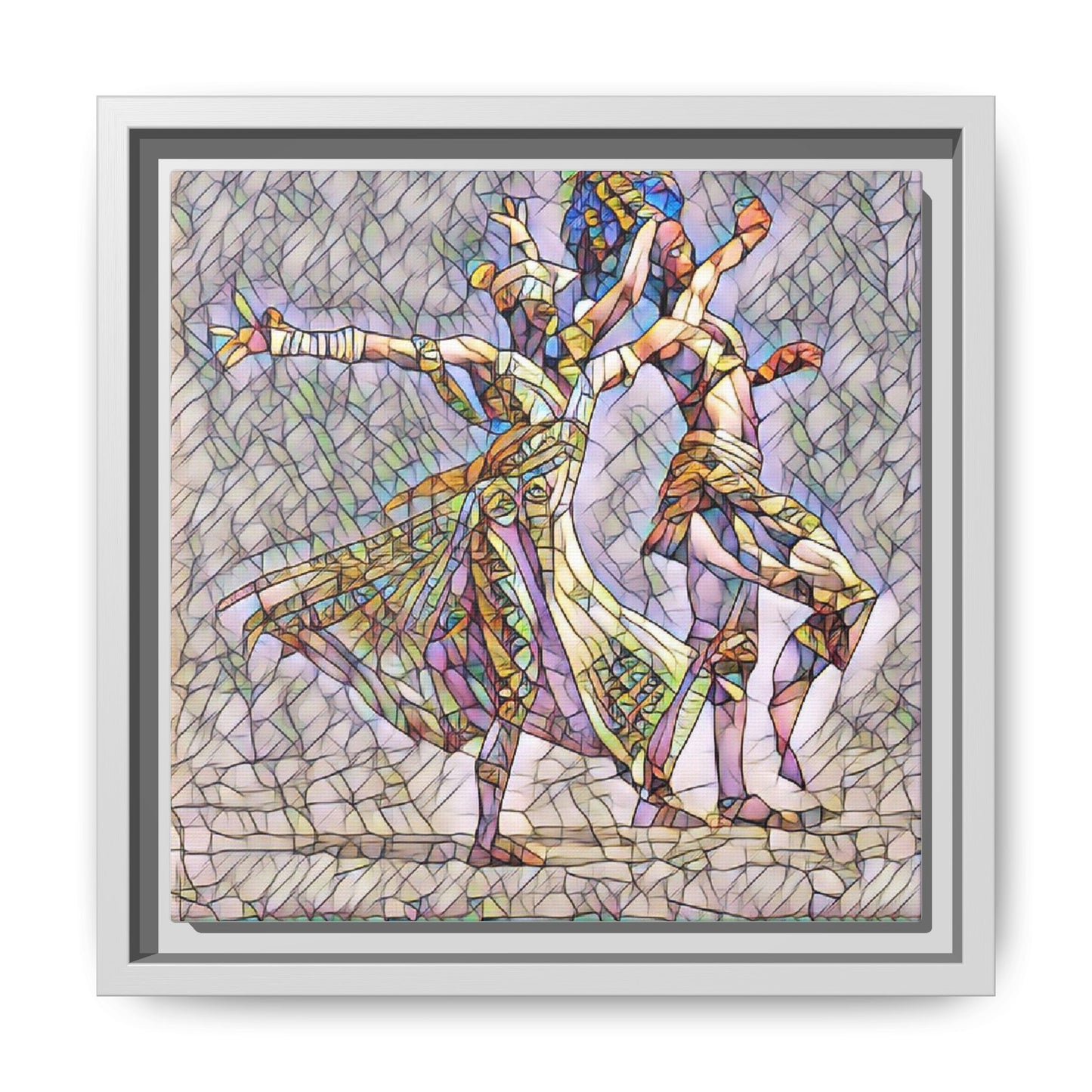 Framed Matte Canvas Wall Art — Abstract Dancers in Stained Glass Style