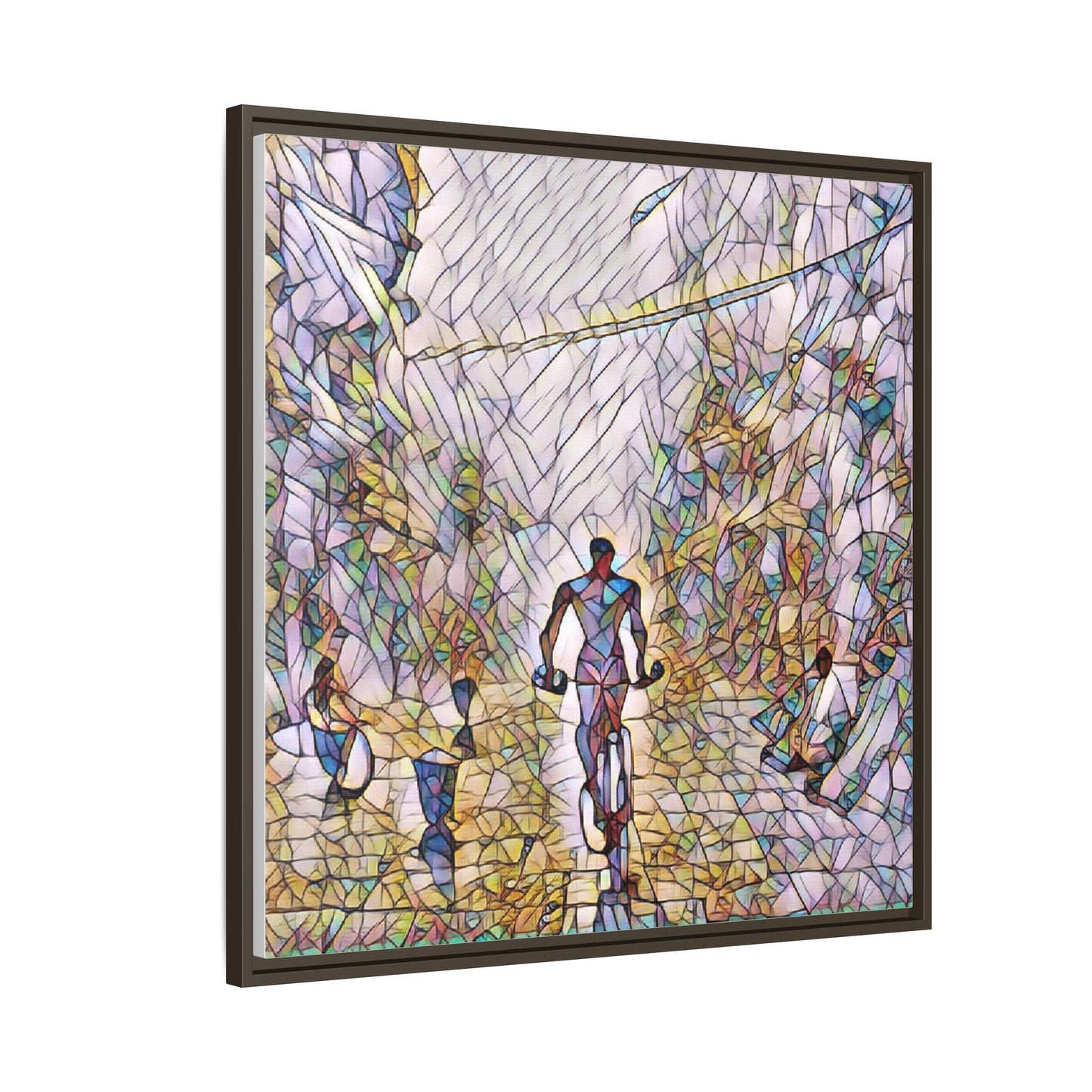 Cyclist Stained-Glass Matte Canvas Framed Wall Art