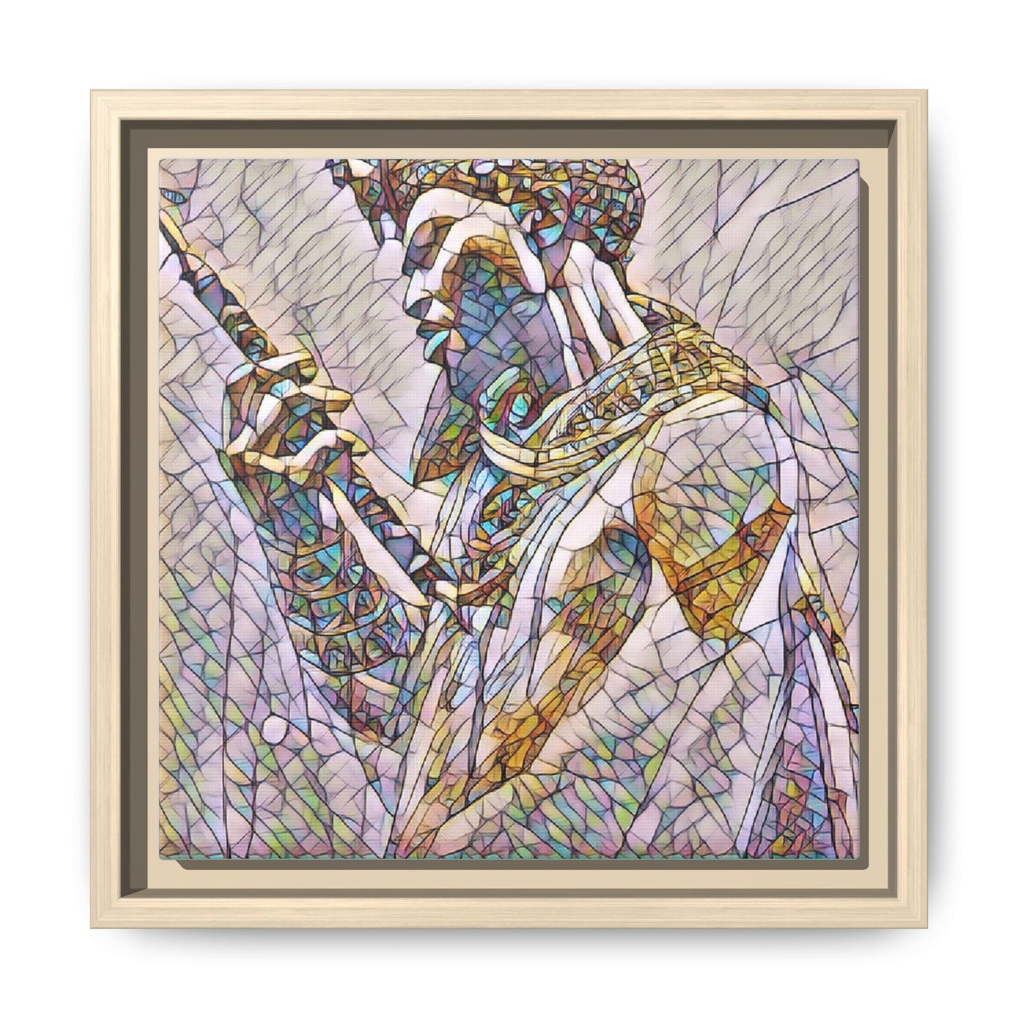 Egyptian Pharaoh Stained Glass Art — Framed Matte Canvas