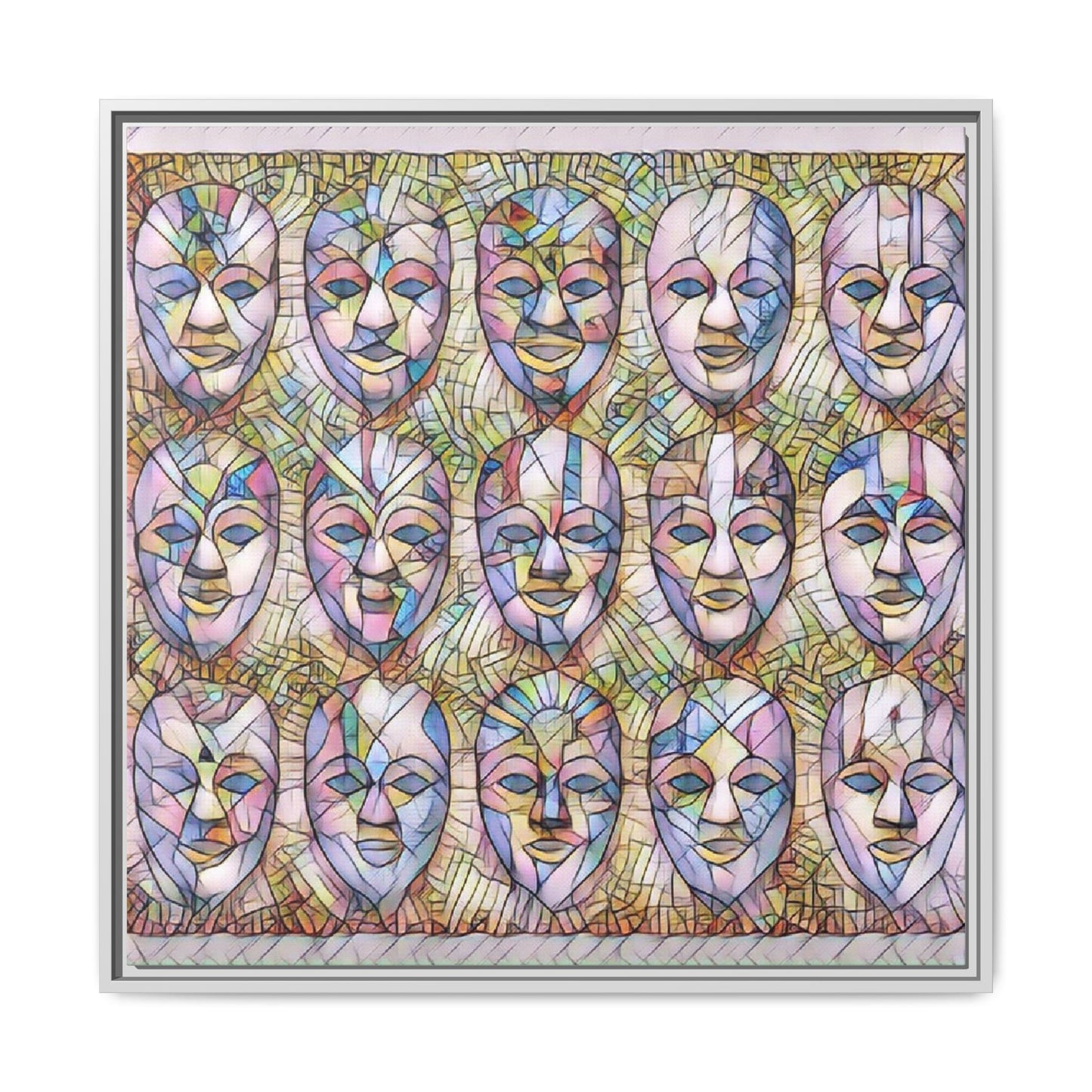 Abstract Mask Art Matte Canvas Print — Framed Multicolor Wall Art