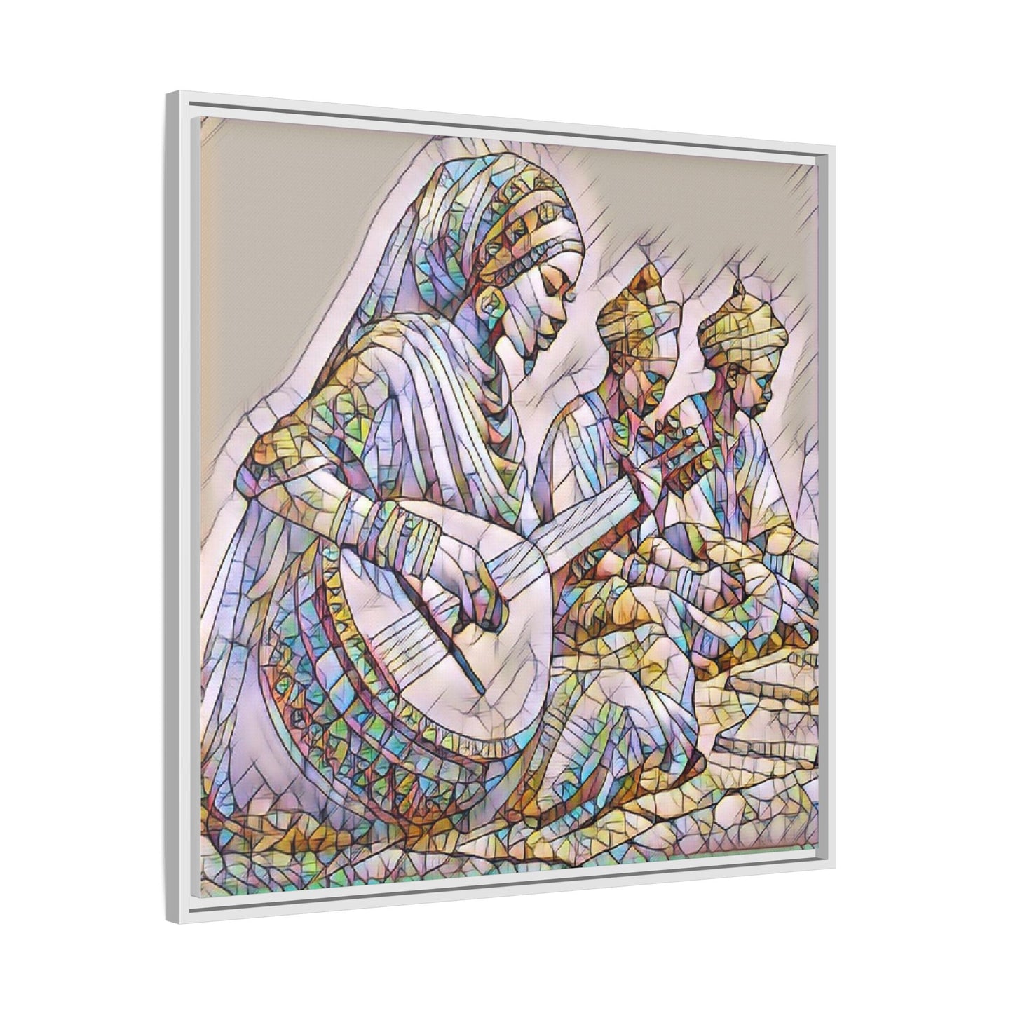 Framed Matte Canvas: Colorful Moroccan Musicians Wall Art