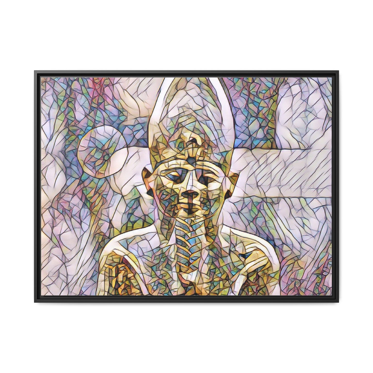 Egyptian Pharaoh Stained-Glass Style Matte Canvas Print, Framed