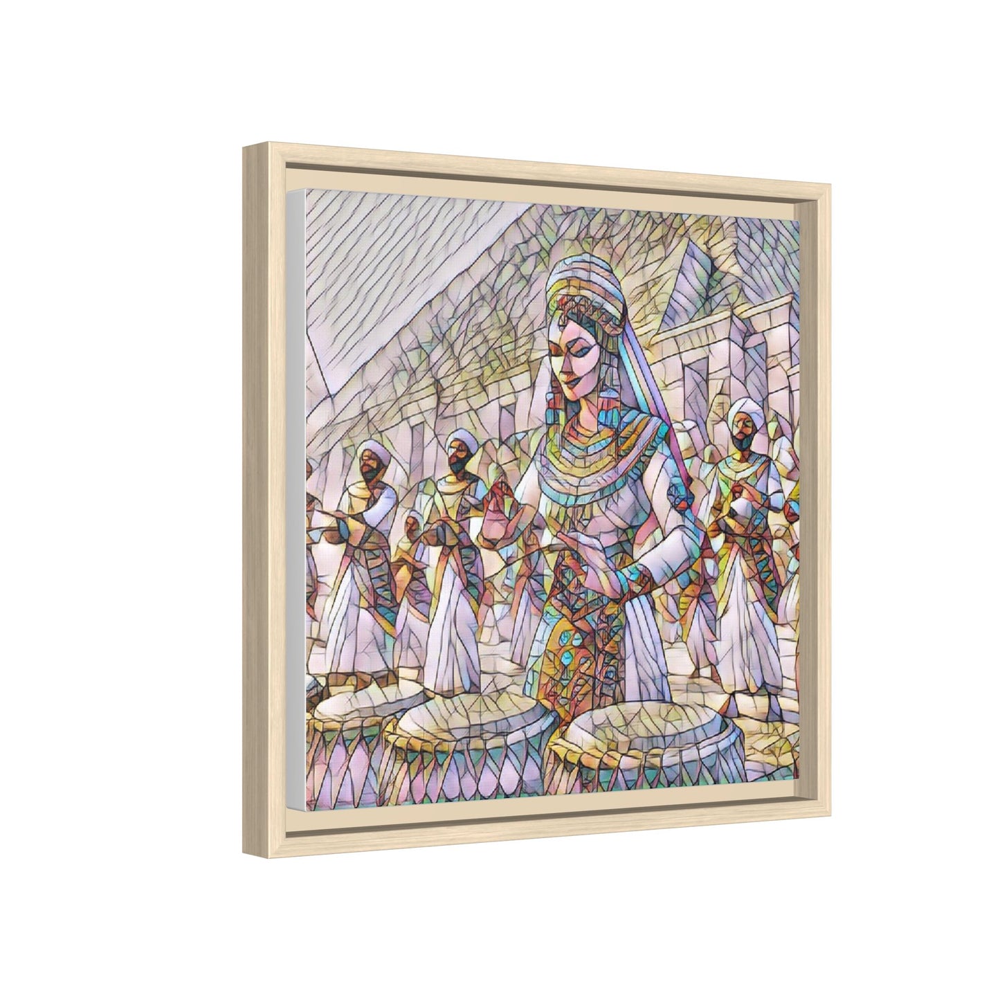 Egyptian Drummers Framed Canvas Art — Colorful Egyptian Dancer Wall Decor