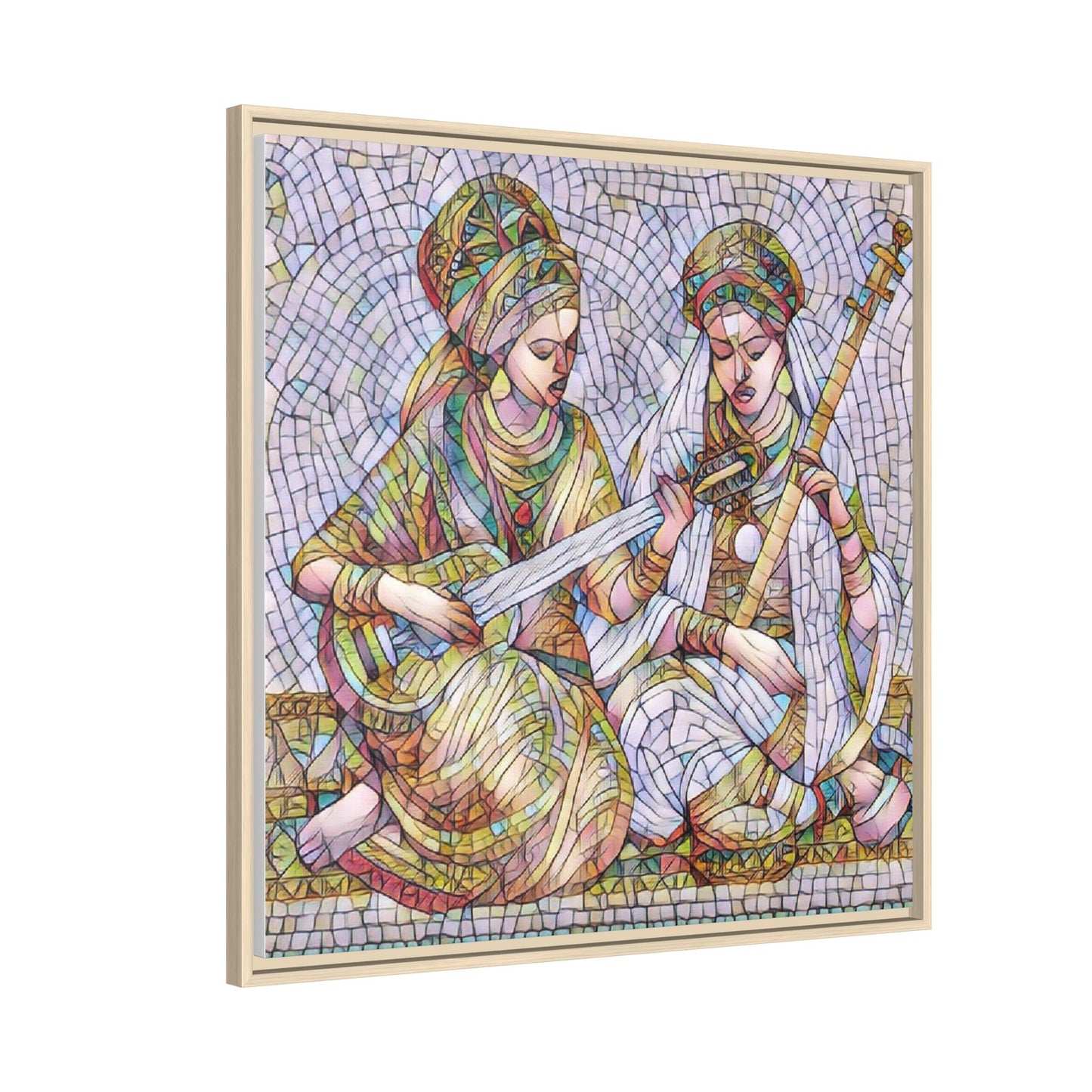 Framed Mosaic Art Print — Two Women Playing Lutes (Matte Canvas)