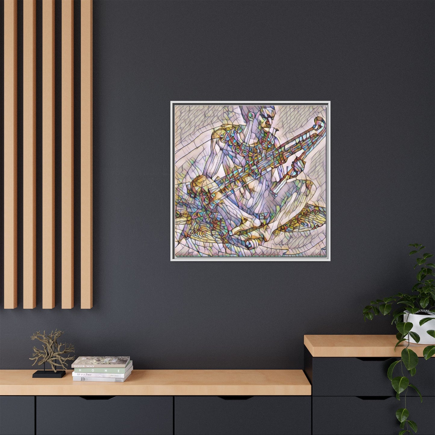 Framed Abstract Musician Canvas Art — Multicolor Modern Wall Decor