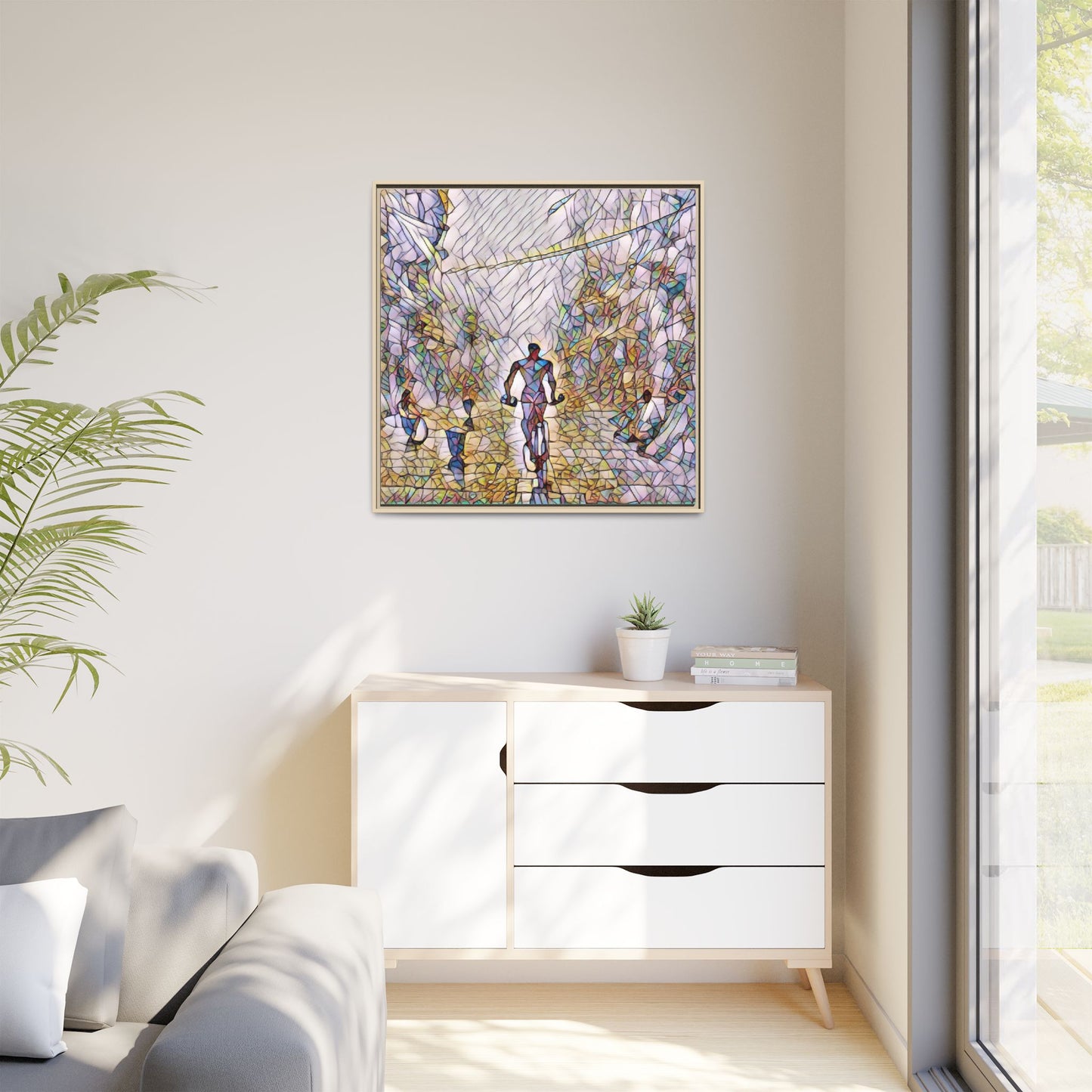Cyclist Stained-Glass Matte Canvas Framed Wall Art