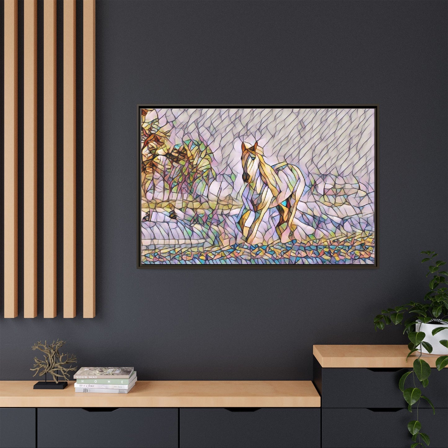 Abstract Stained-Glass Horse Matte Canvas Framed Wall Art