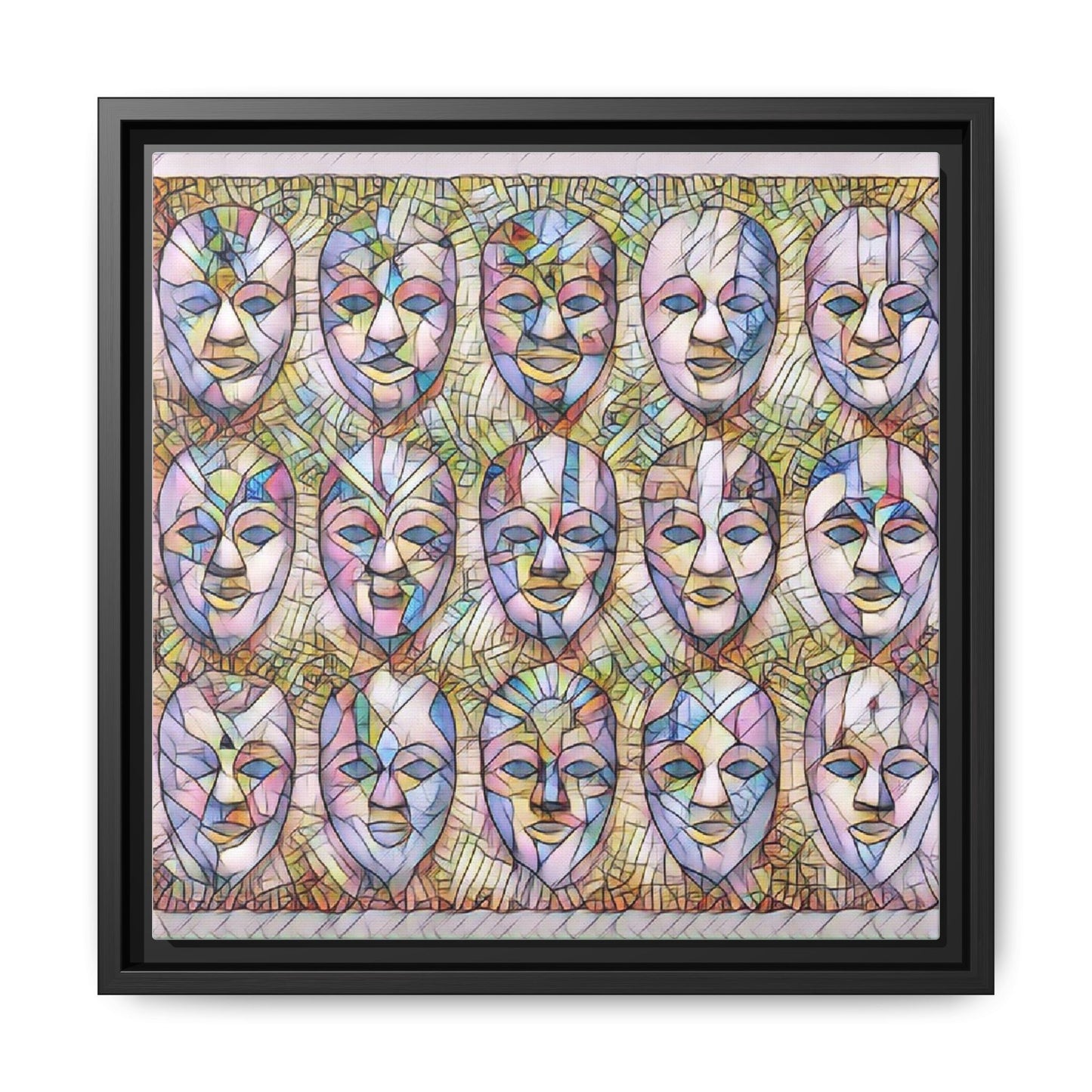 Abstract Mask Art Matte Canvas Print — Framed Multicolor Wall Art