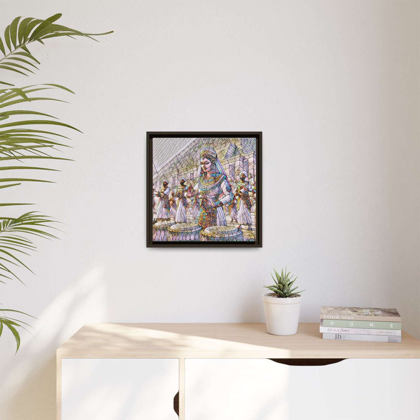 Egyptian Drummers Framed Canvas Art — Colorful Egyptian Dancer Wall Decor