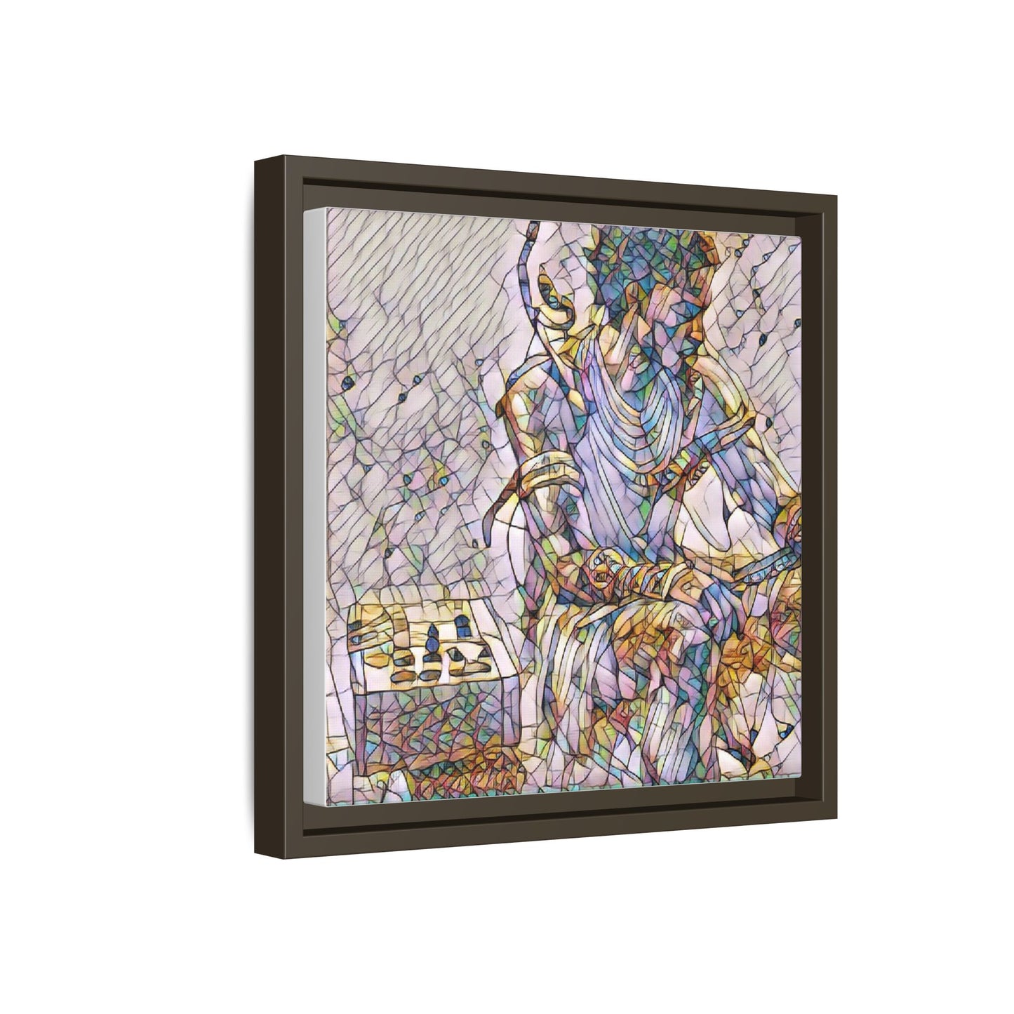 Framed Matte Canvas Art — Abstract Stained-Glass Chess Player