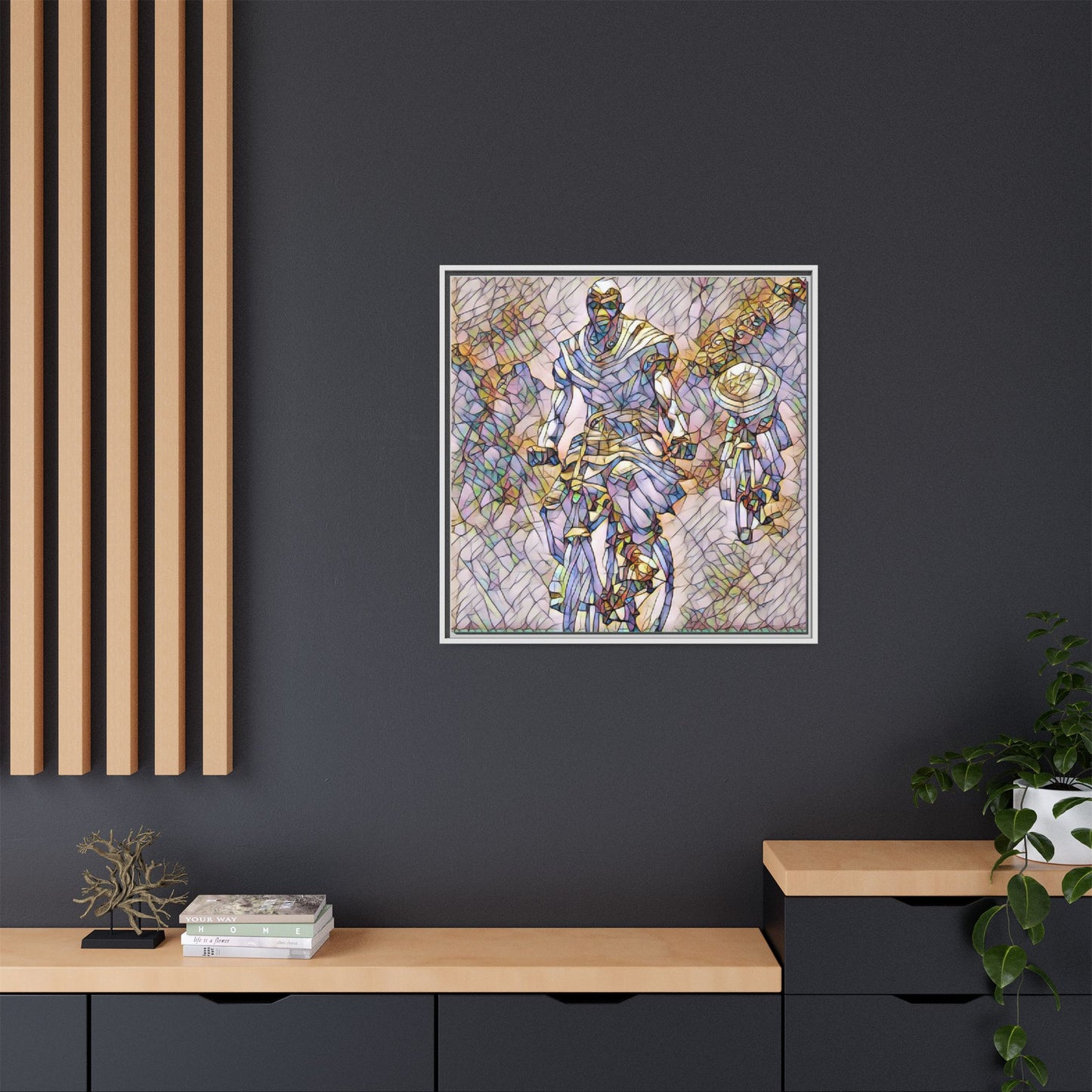 Framed Matte Canvas — Abstract Cyclist Artwork (Multi‑Color)