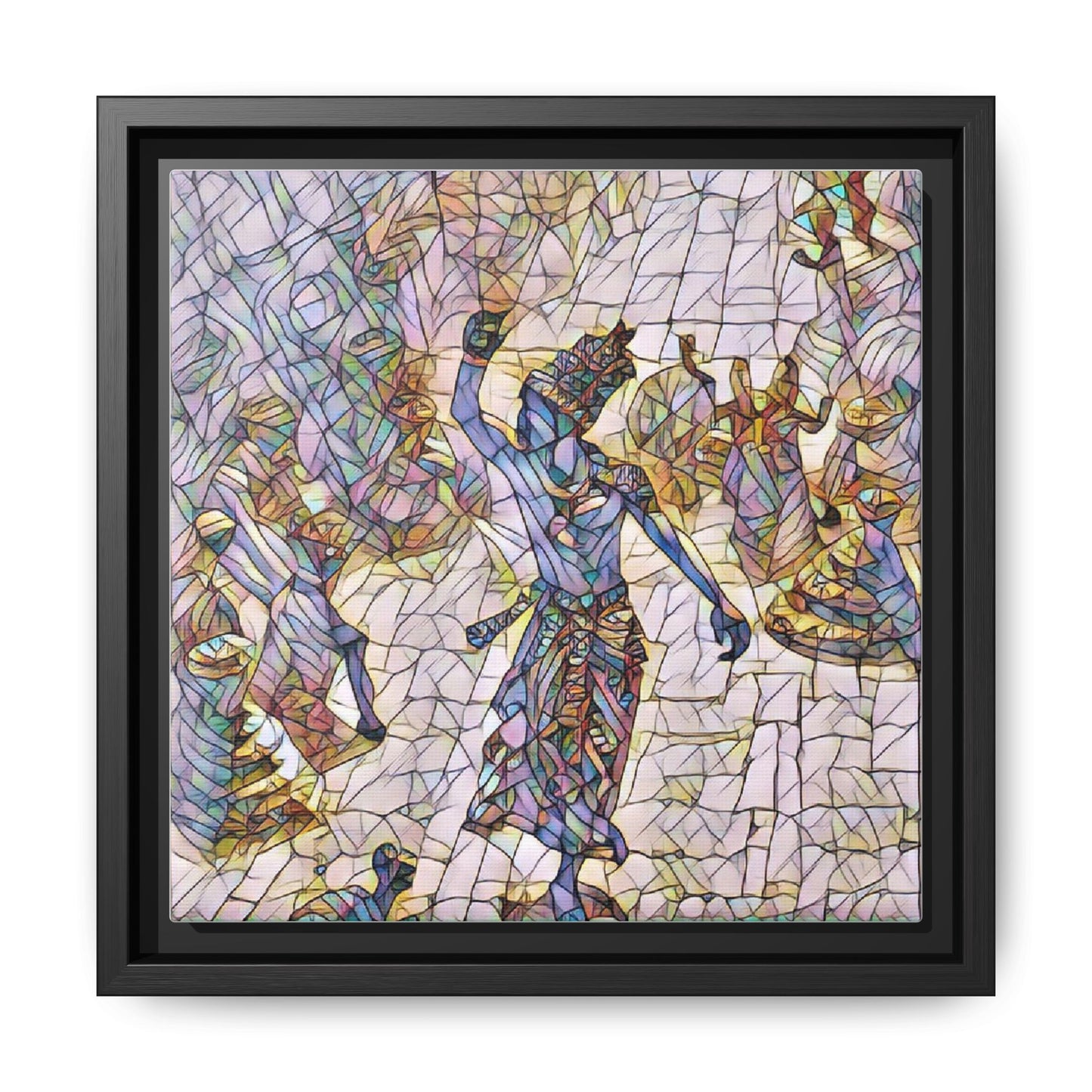 Framed Canvas Art — Colorful Mosaic Krishna Dance Print