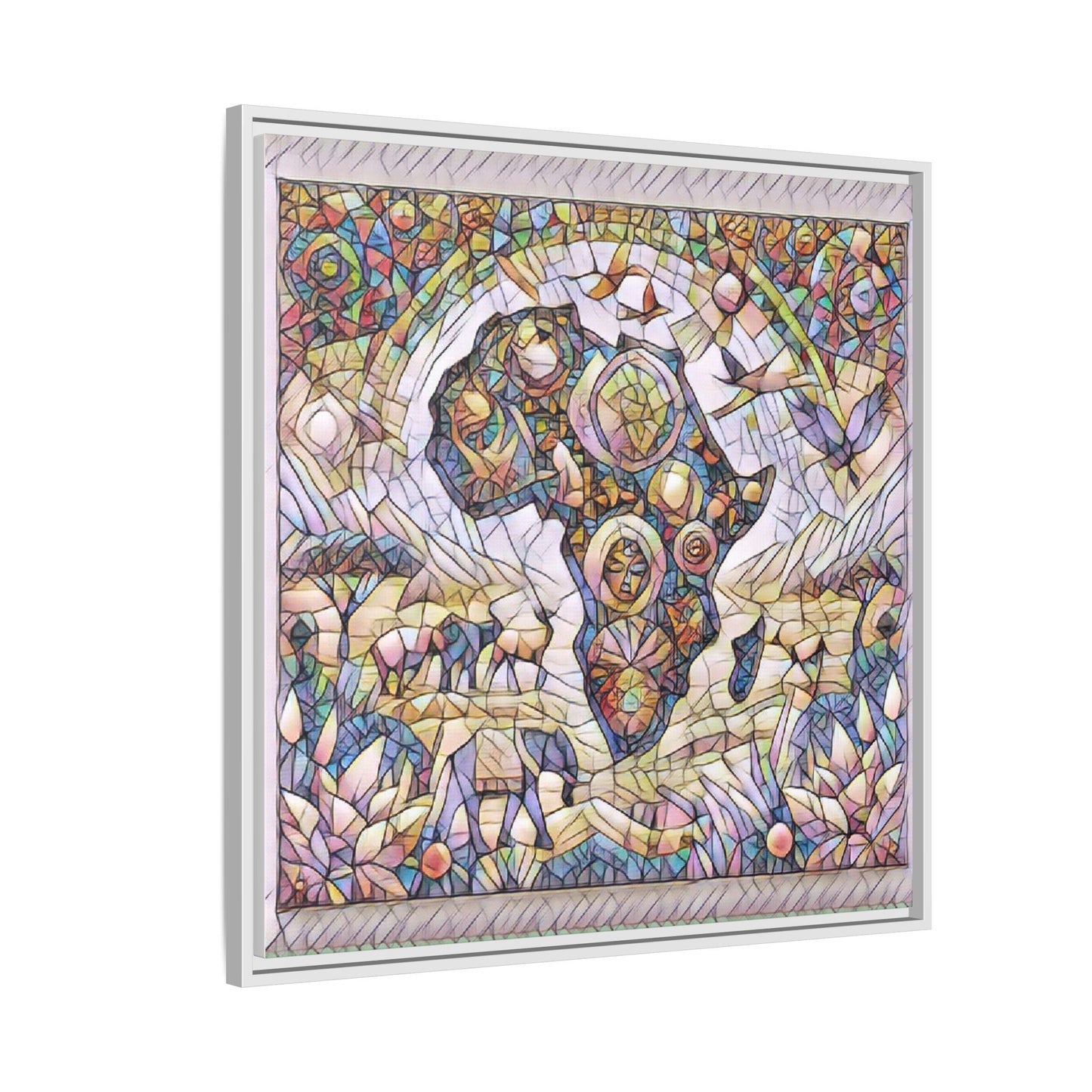 Abstract Mosaic Africa Framed Canvas — Colorful Stained-Glass Wall Art