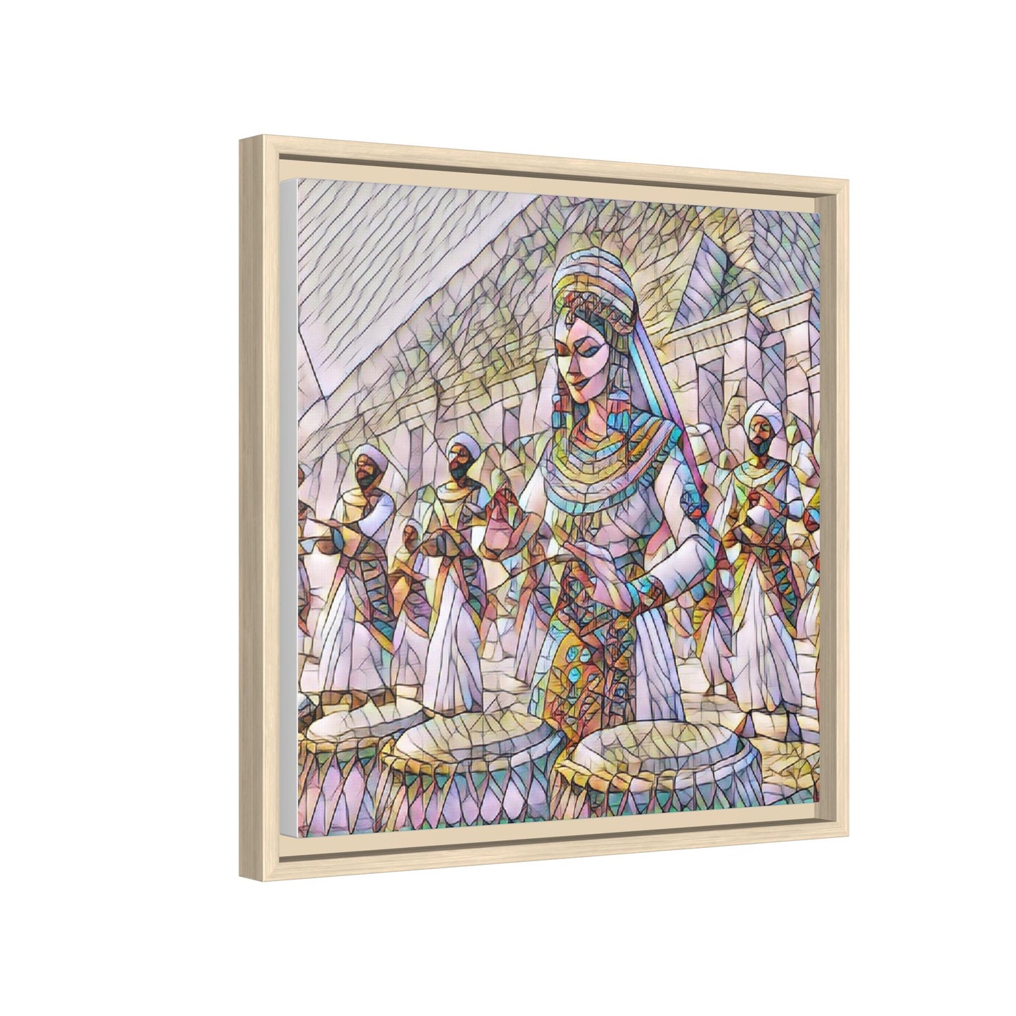 Egyptian Drummers Framed Canvas Art — Colorful Egyptian Dancer Wall Decor