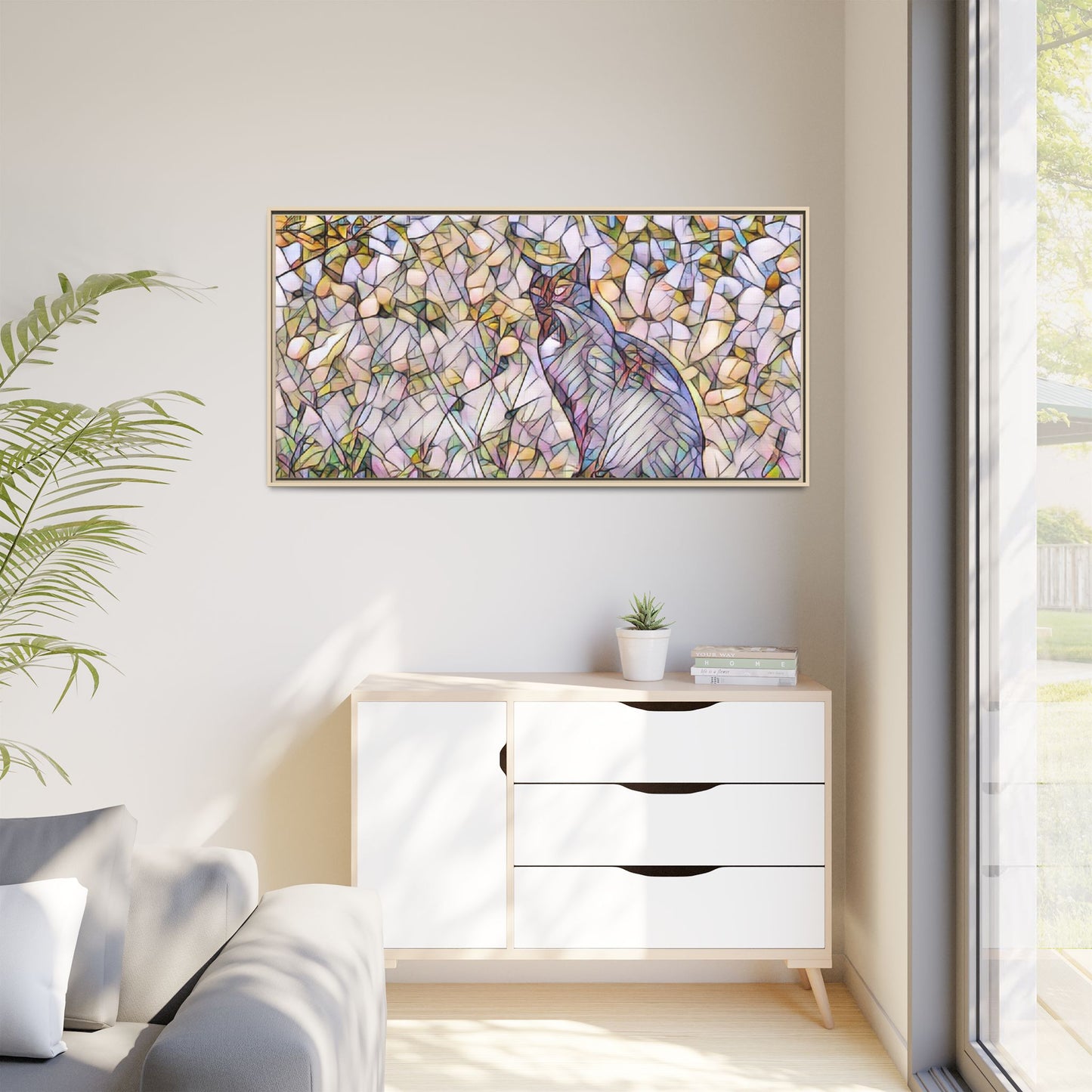 Framed Canvas Art - Stained Glass Heron Nature Print