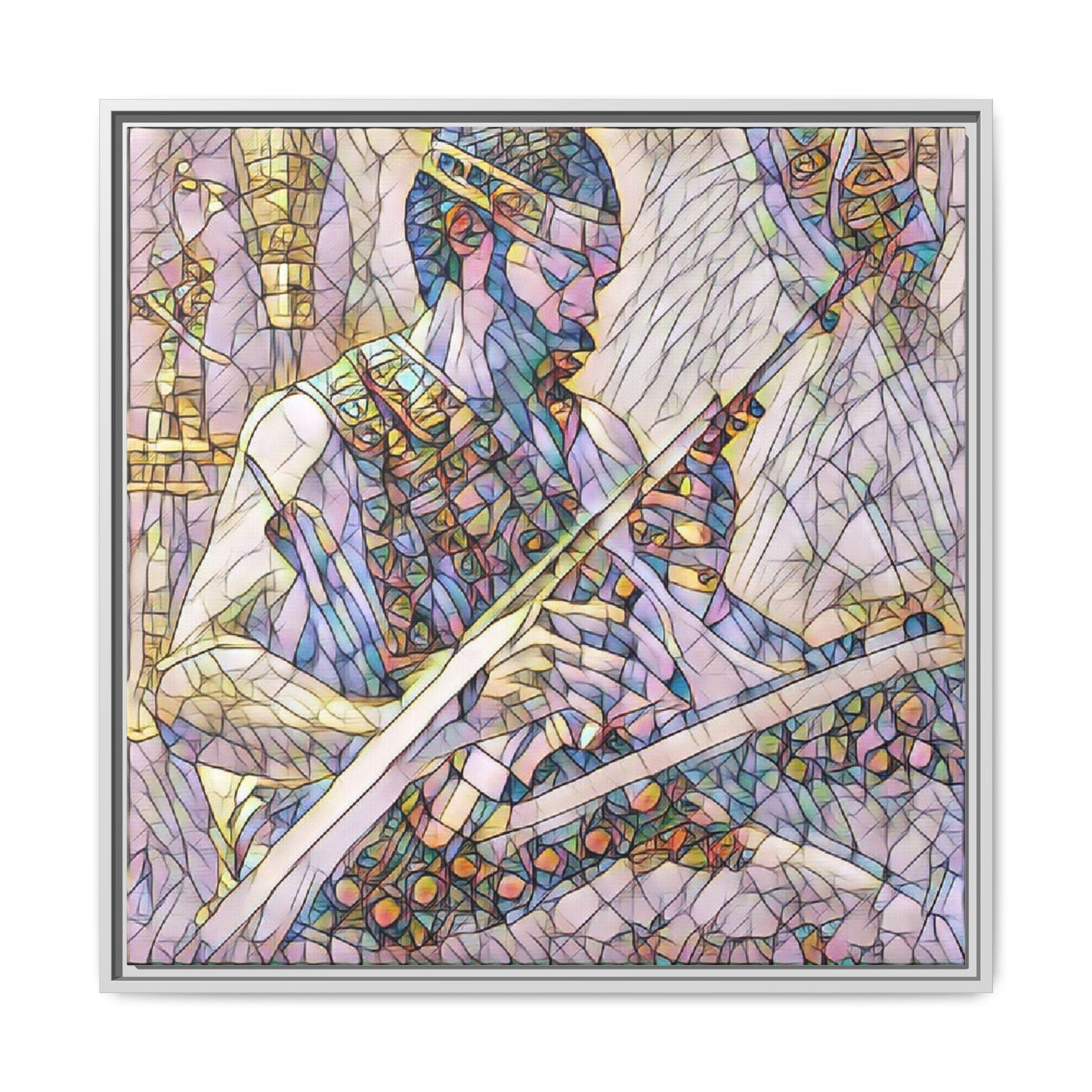 Framed Matte Canvas — Abstract Musician Stained-Glass Art Print