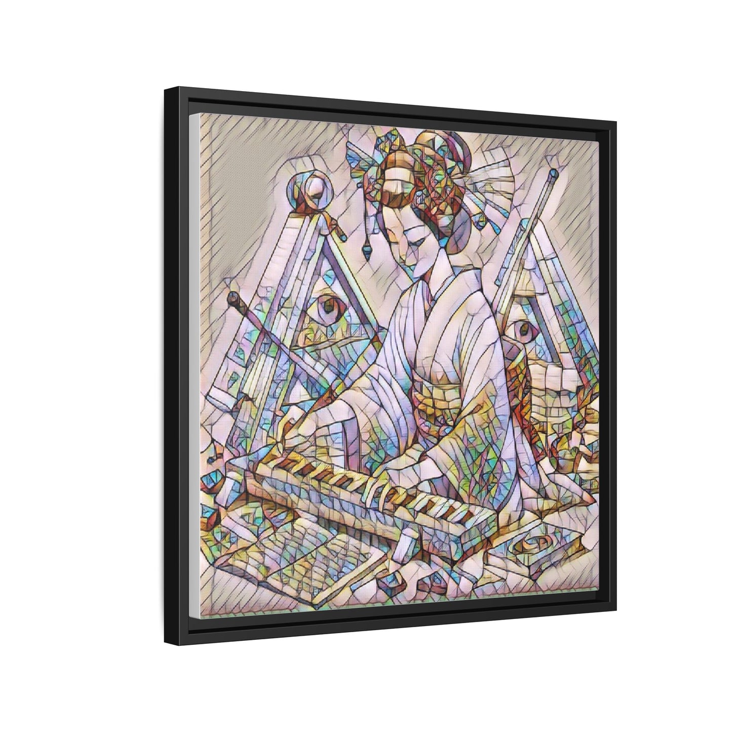 Framed Matte Canvas: Stained-Glass Geisha Wall Art