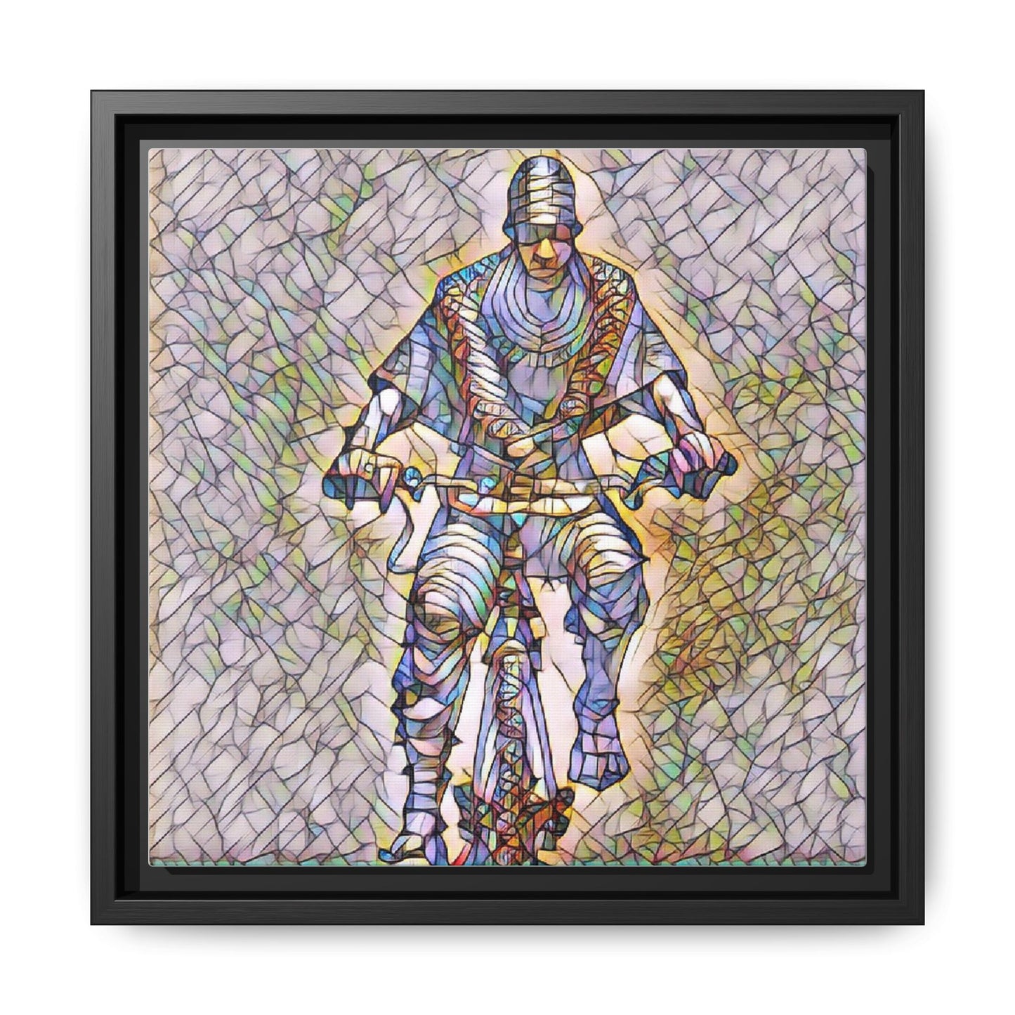 Framed Matte Canvas Art - Stylized Cyclist Illustration