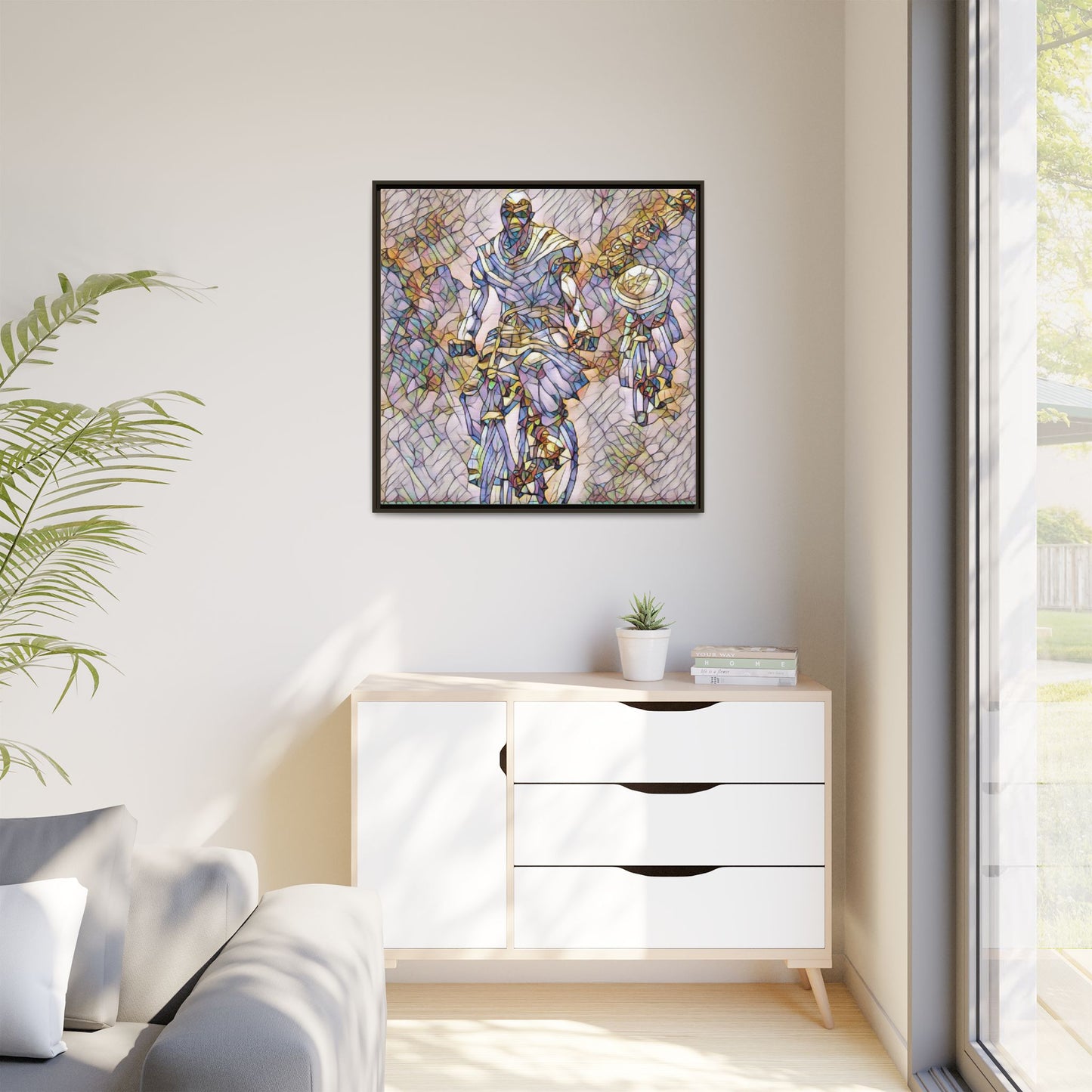 Framed Matte Canvas — Abstract Cyclist Artwork (Multi‑Color)