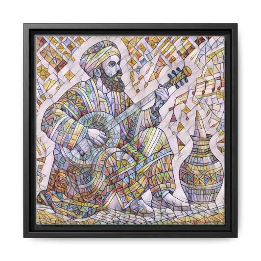 Framed Matte Canvas - Colorful Middle Eastern Musician Mosaic Art