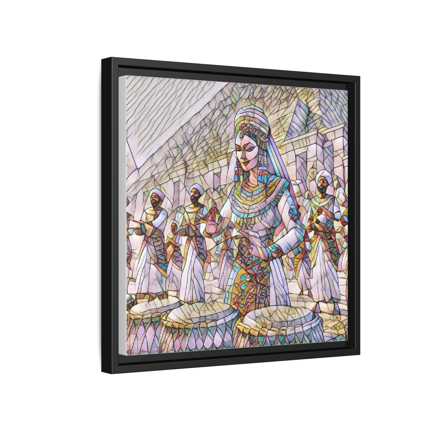 Egyptian Drummers Framed Canvas Art — Colorful Egyptian Dancer Wall Decor