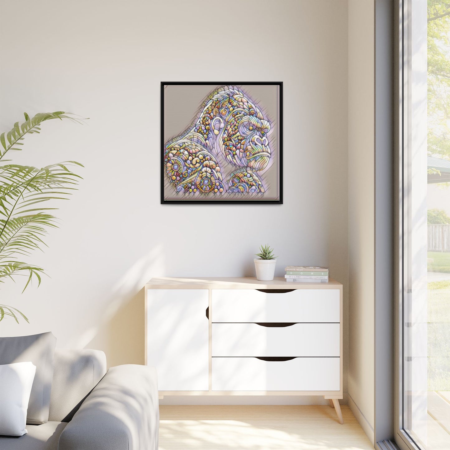 Colorful Ornate Gorilla Matte Canvas Framed Wall Art
