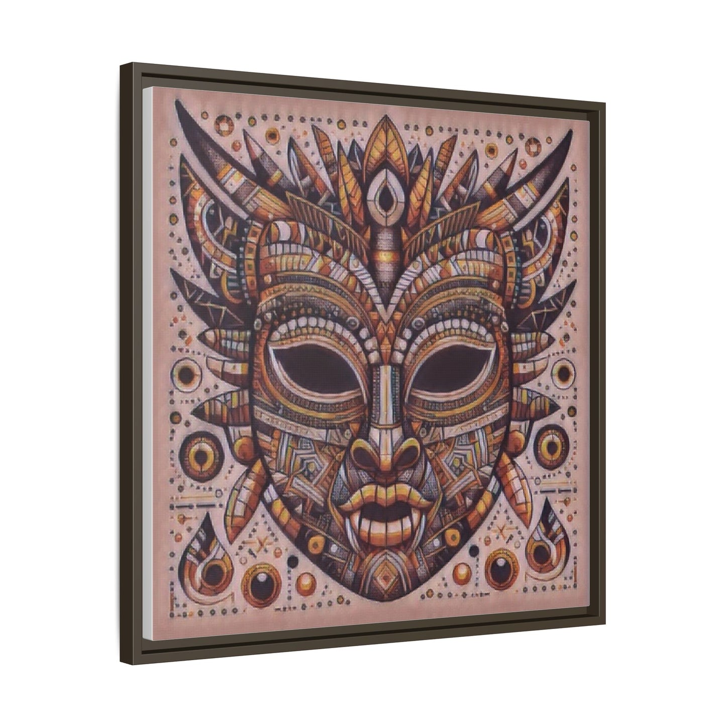 Tribal Mask Framed Canvas Art — Multicolor Matte Wall Decor