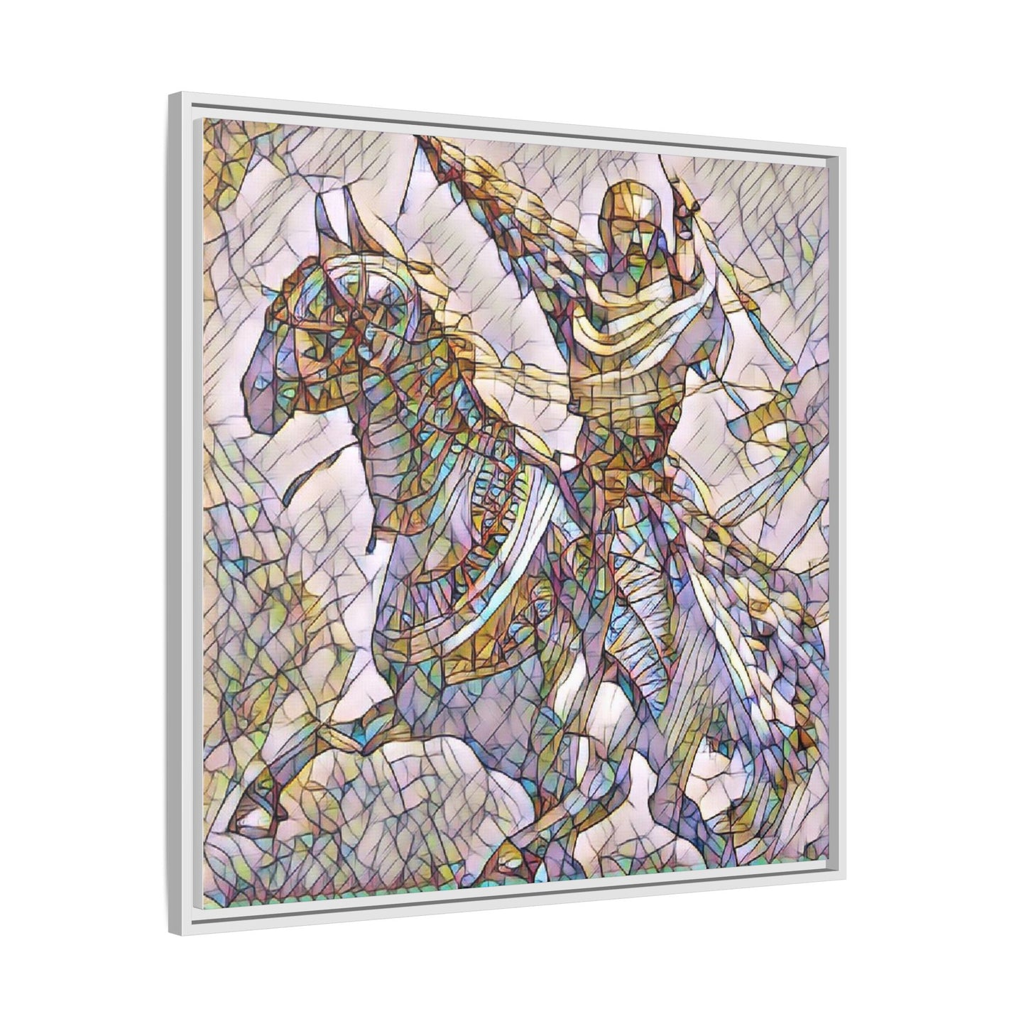 Framed Matte Canvas Print — Stained Glass Knight on Horse Artwork