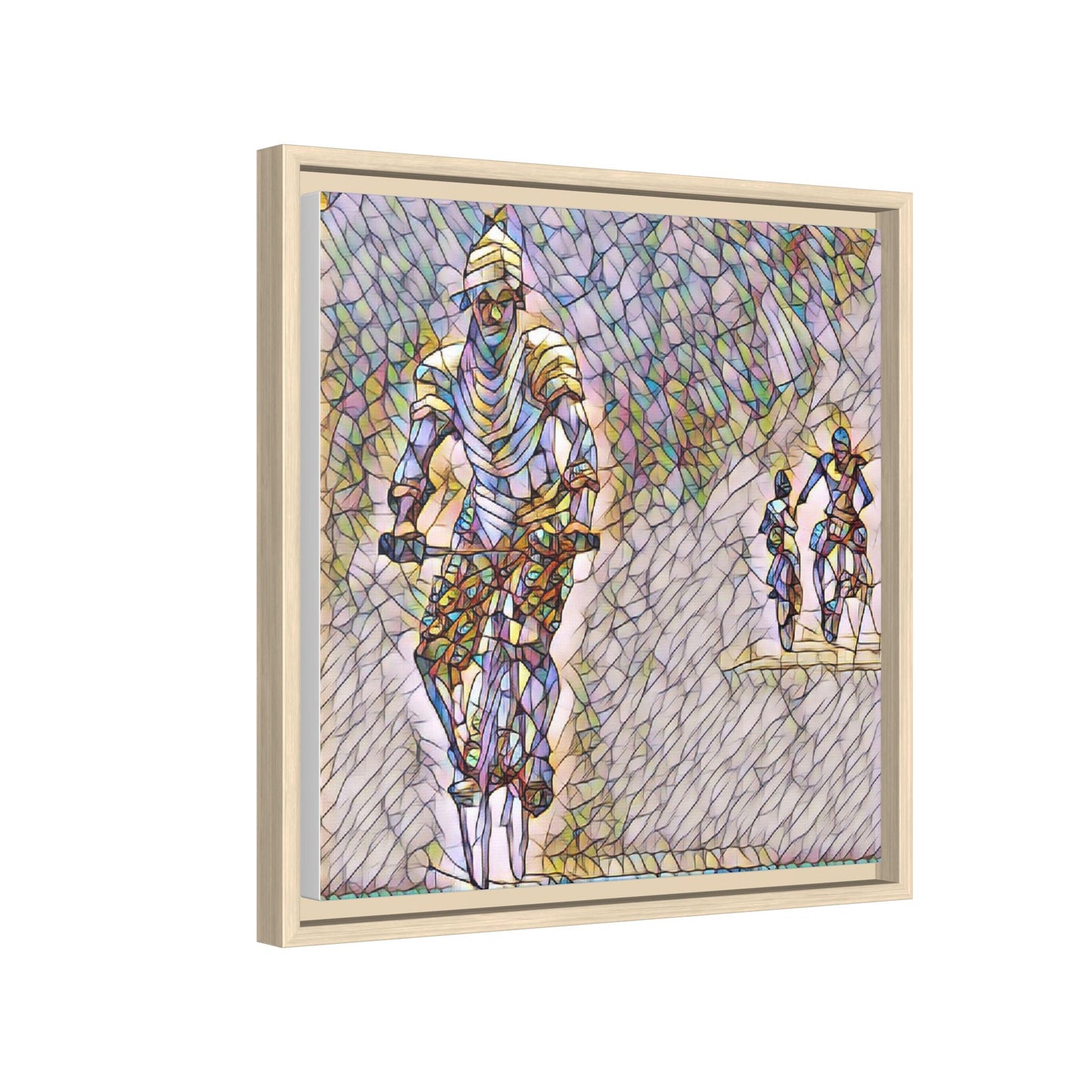 Cyclists Mosaic Matte Canvas Framed Wall Art
