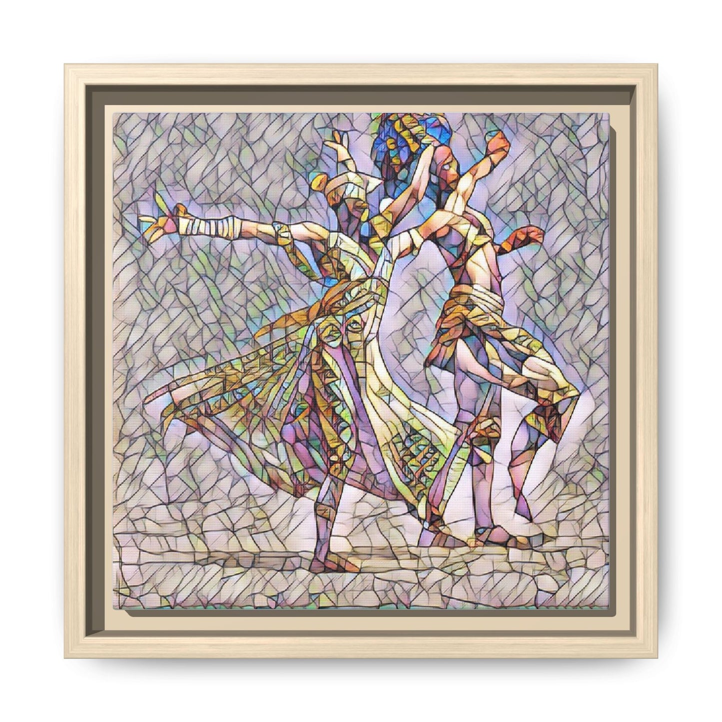 Framed Matte Canvas Wall Art — Abstract Dancers in Stained Glass Style