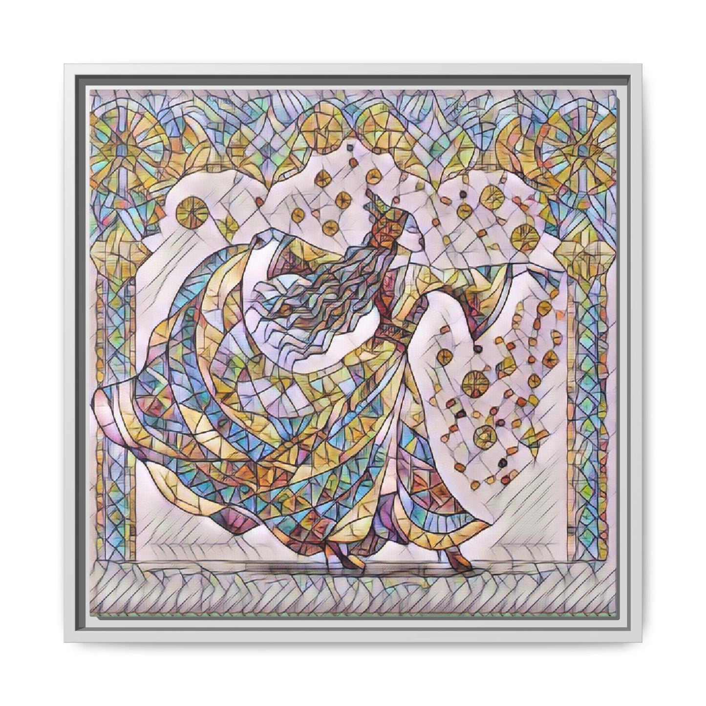 Stained Glass Dancing Dervish Framed Canvas Art