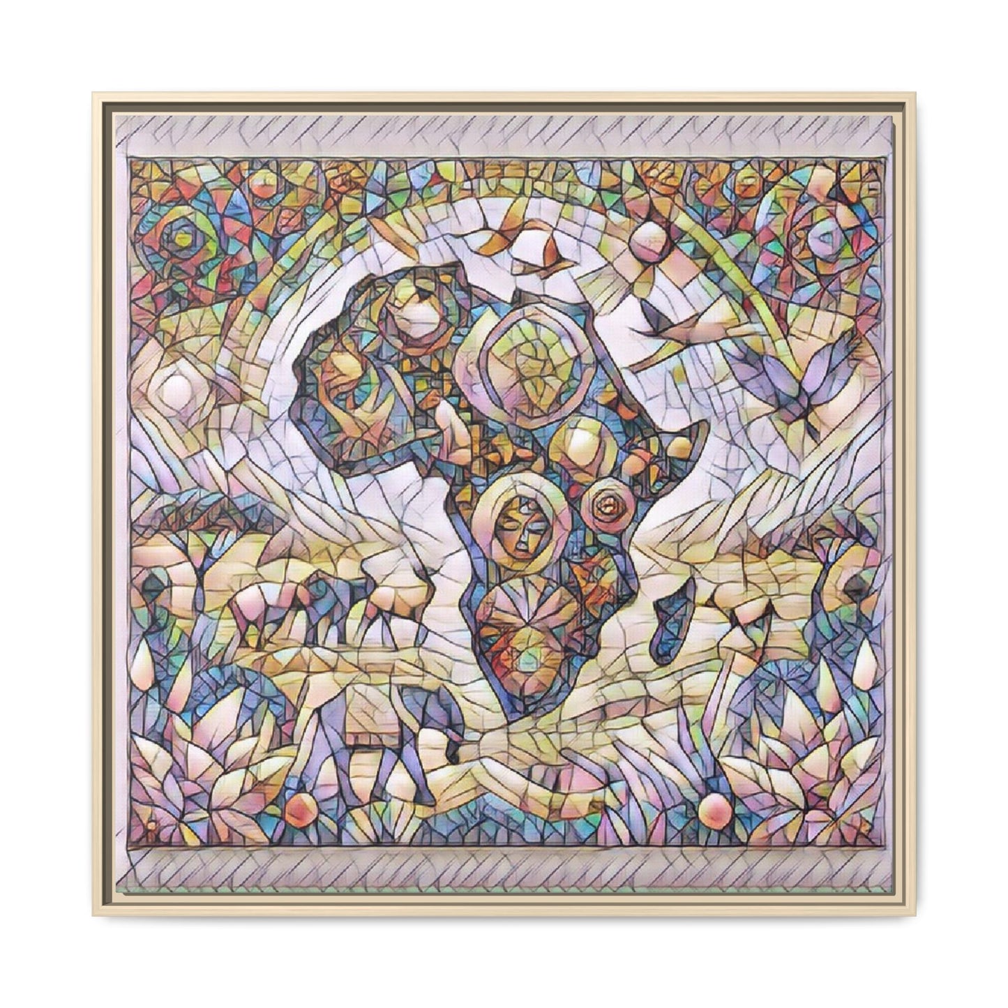 Abstract Mosaic Africa Framed Canvas — Colorful Stained-Glass Wall Art