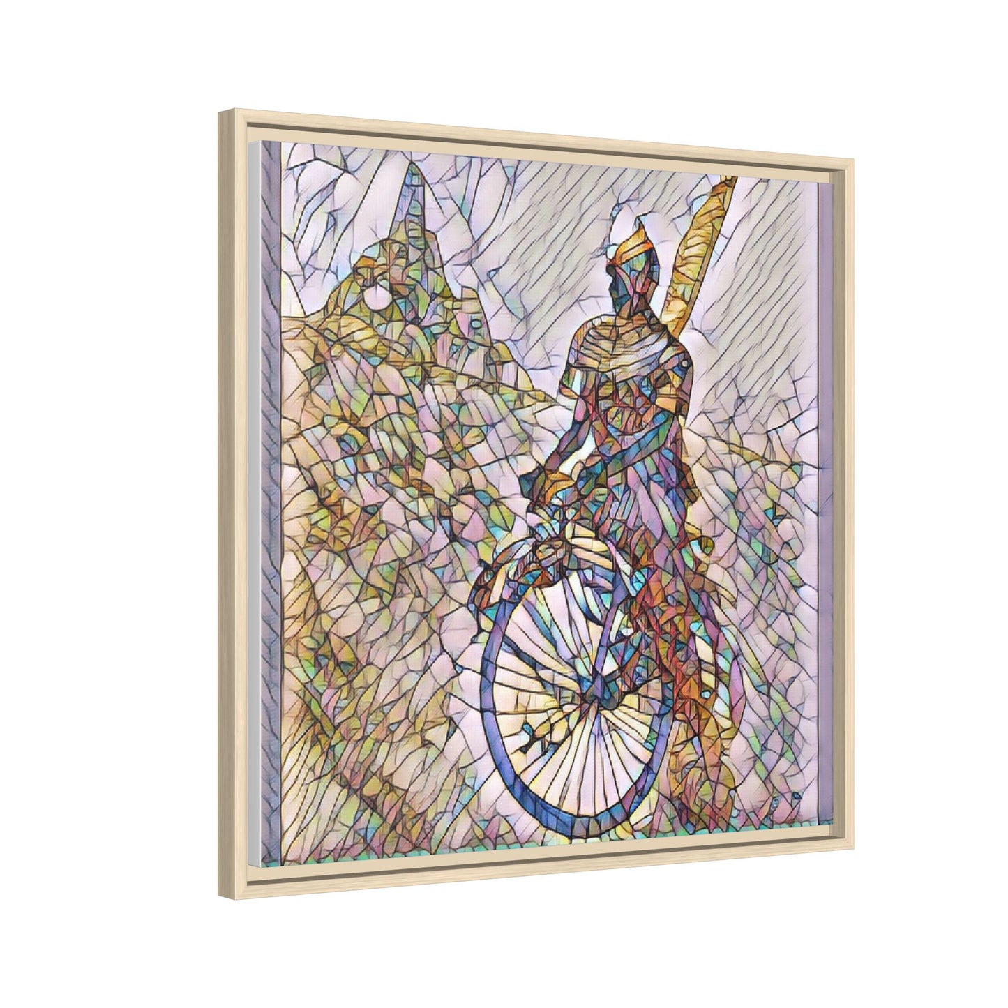 Cyclist Stained Glass Art Print — Framed Matte Canvas