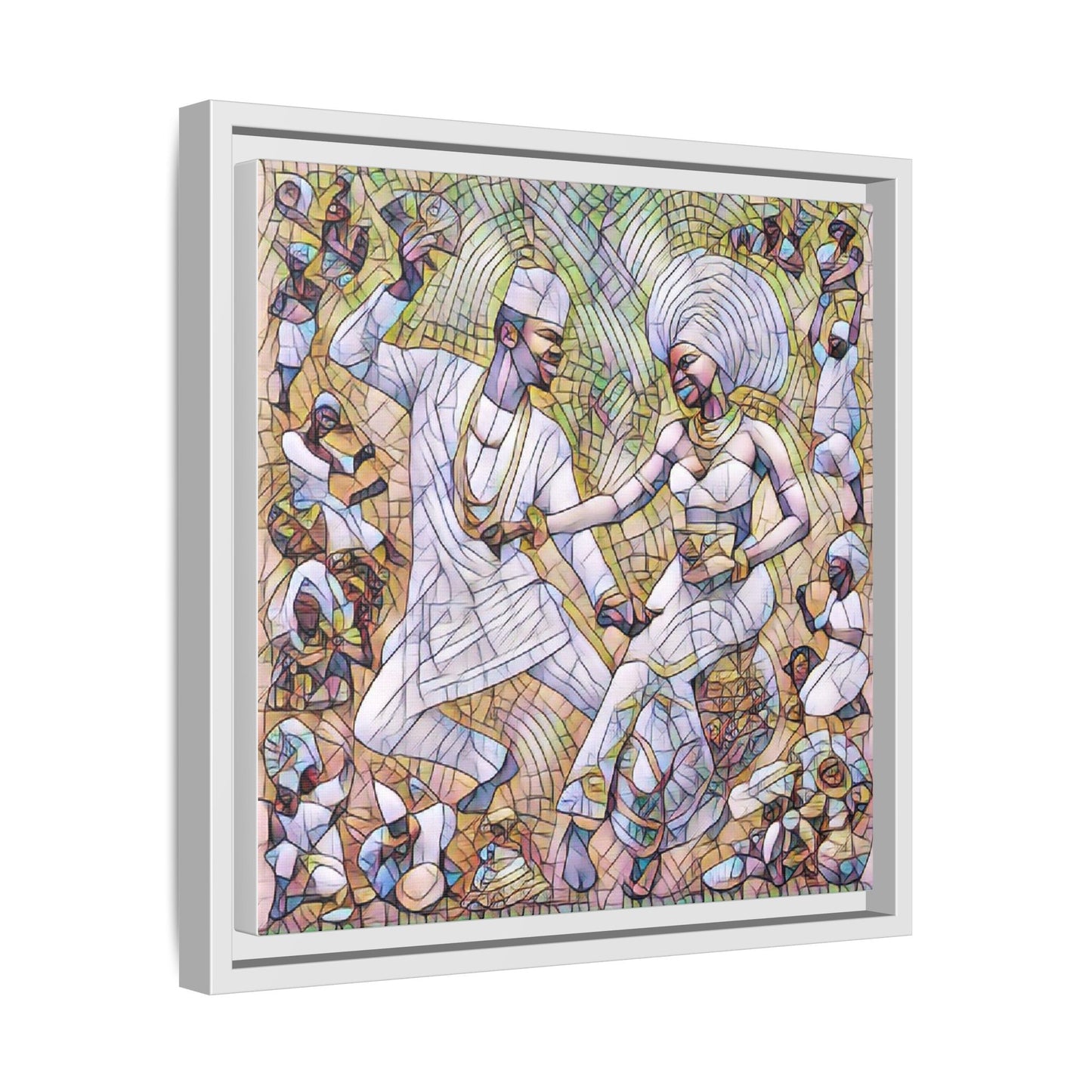 Afrobeat Celebration Matte Framed Canvas — Vibrant Dancers Wall Art