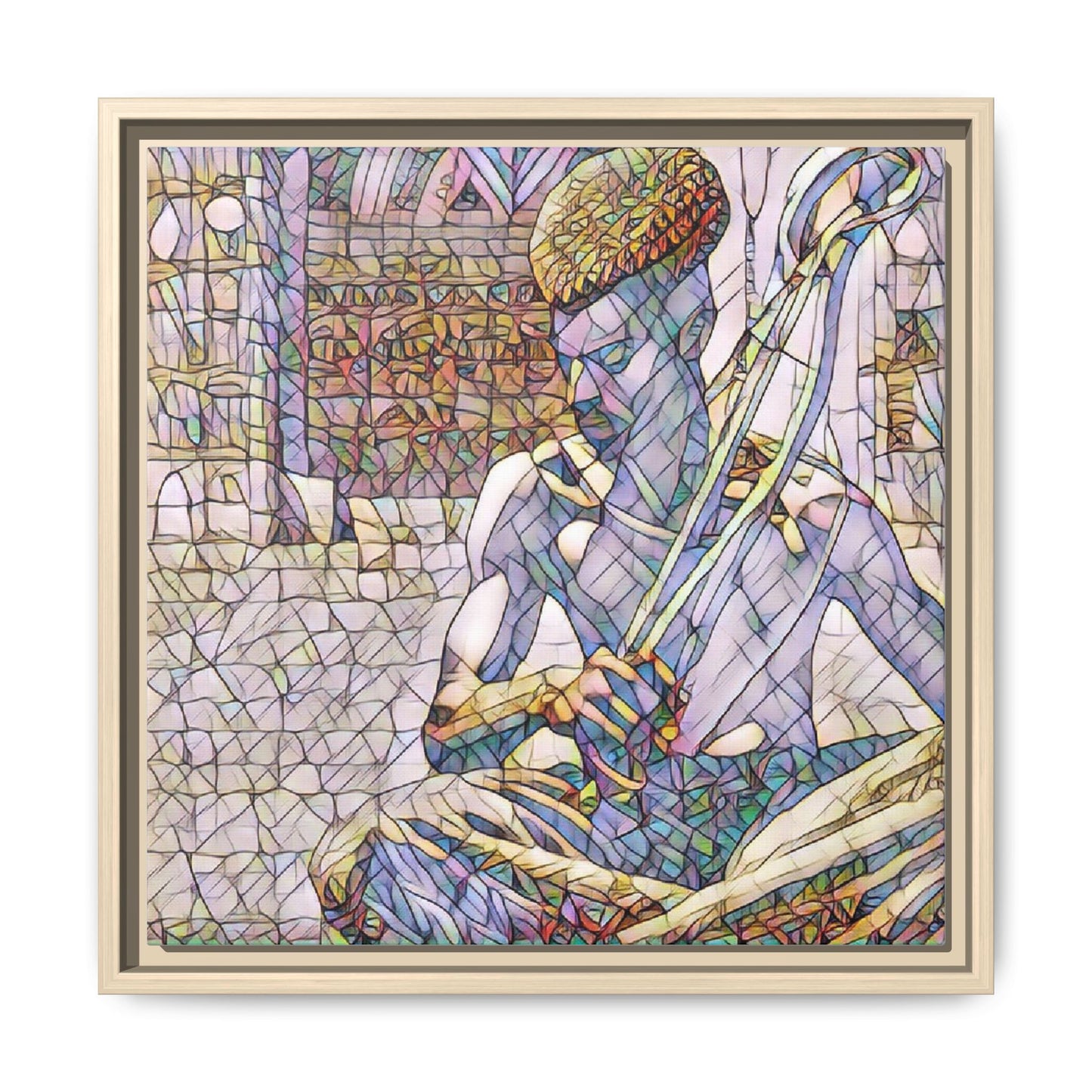 Framed Matte Canvas Art – Stained-Glass Style Musician Print