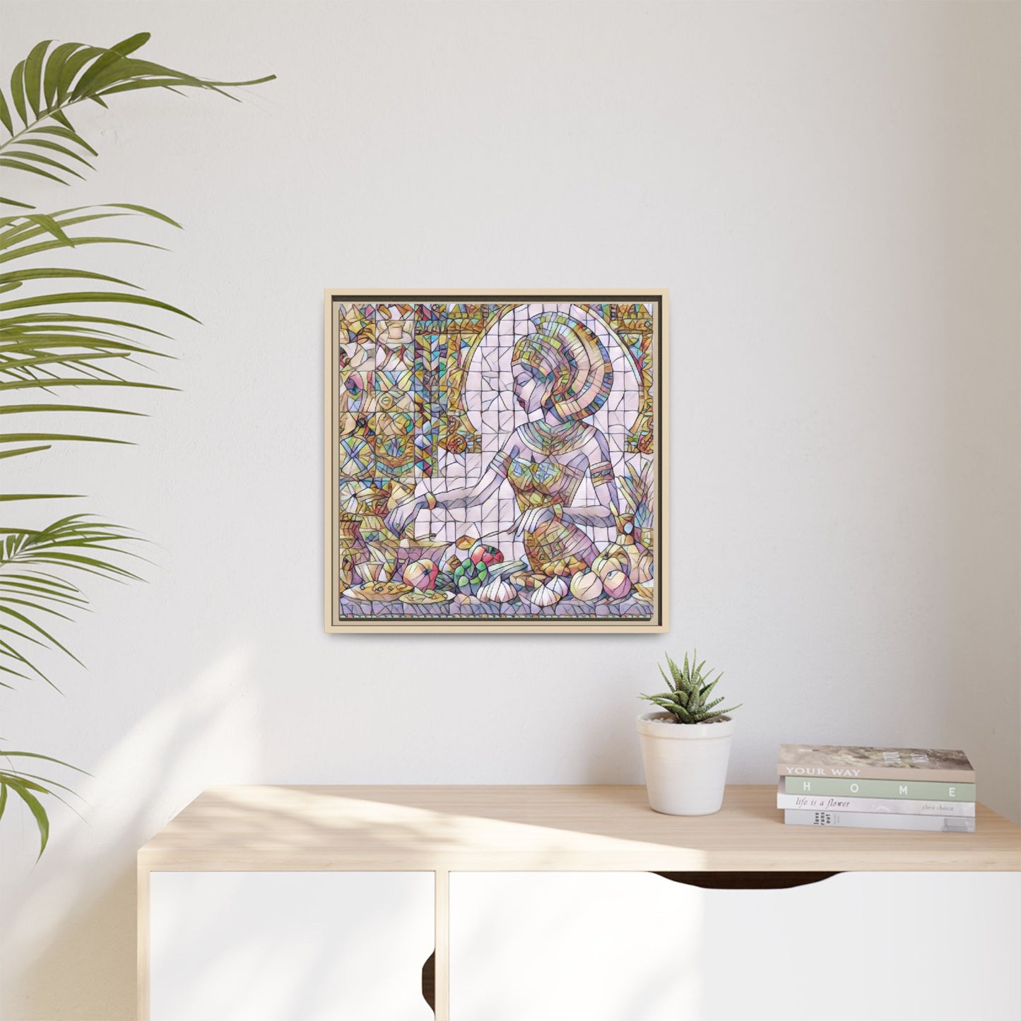 Egyptian Goddess Stained Glass Style Framed Canvas Art