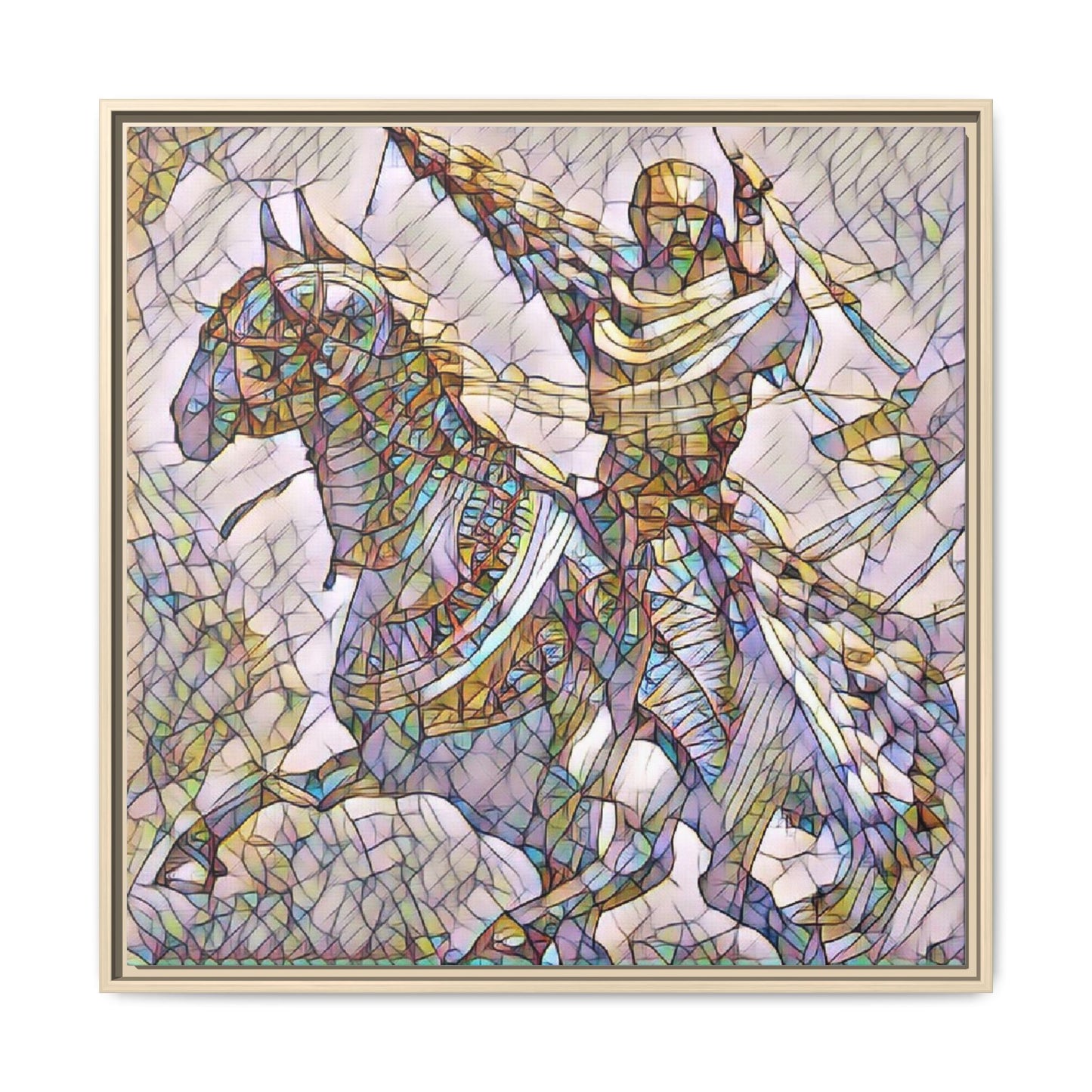 Framed Matte Canvas Print — Stained Glass Knight on Horse Artwork