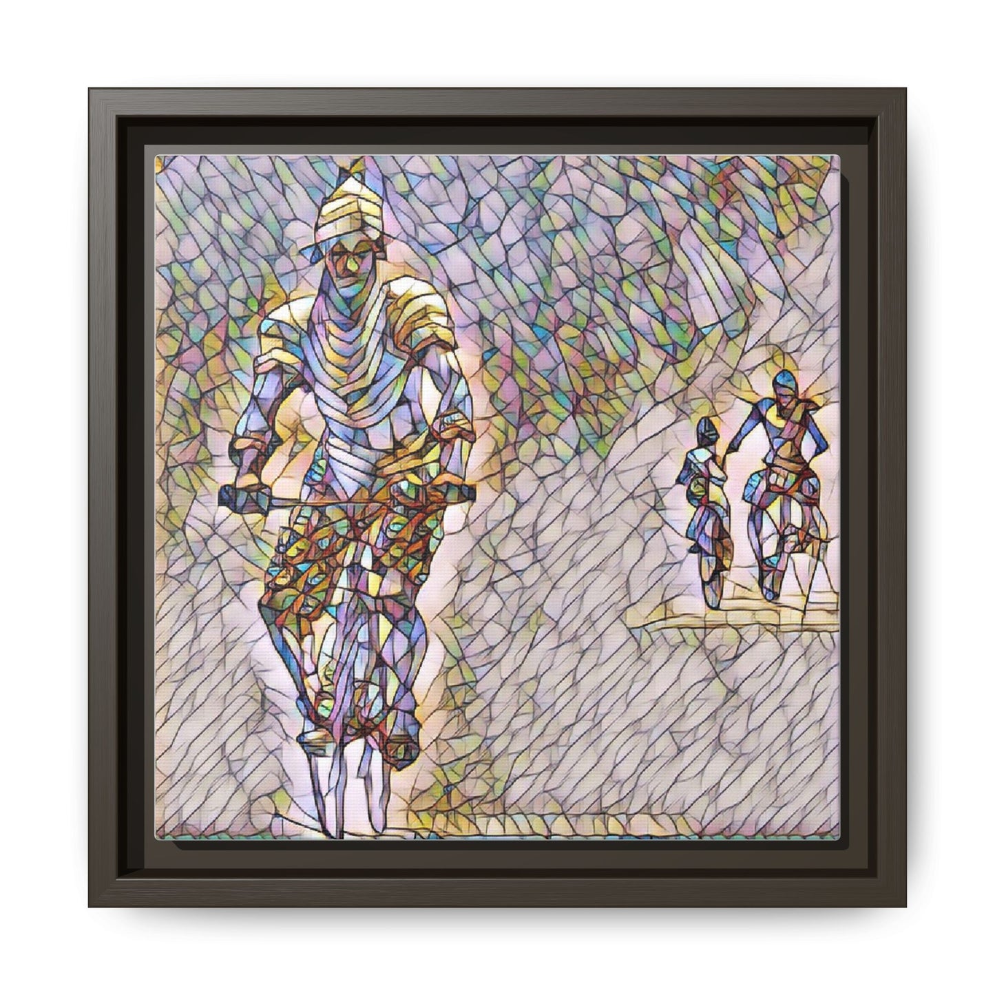 Cyclists Mosaic Matte Canvas Framed Wall Art