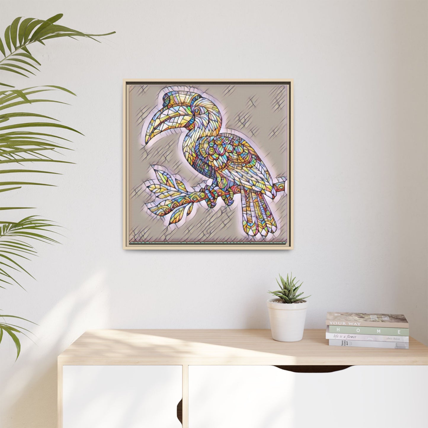 Colorful Stained Glass Toucan Matte Canvas Framed Wall Art