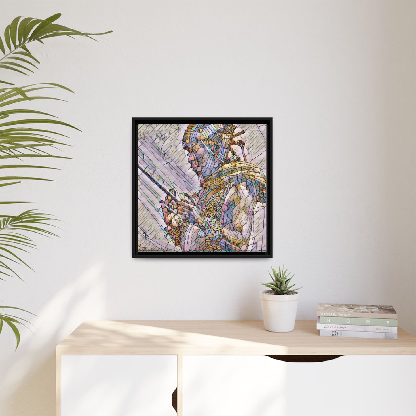 Framed Canvas Art - Colorful Tribal Warrior Portrait (Matte)