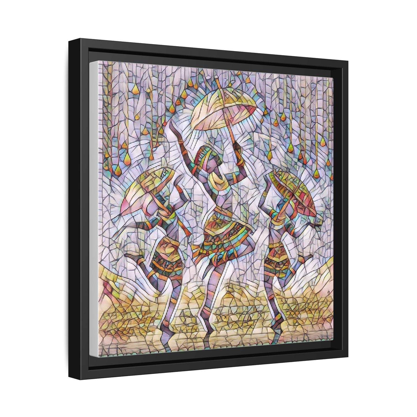 Colorful African Dance Framed Canvas Art — Umbrella Dancers Wall Decor