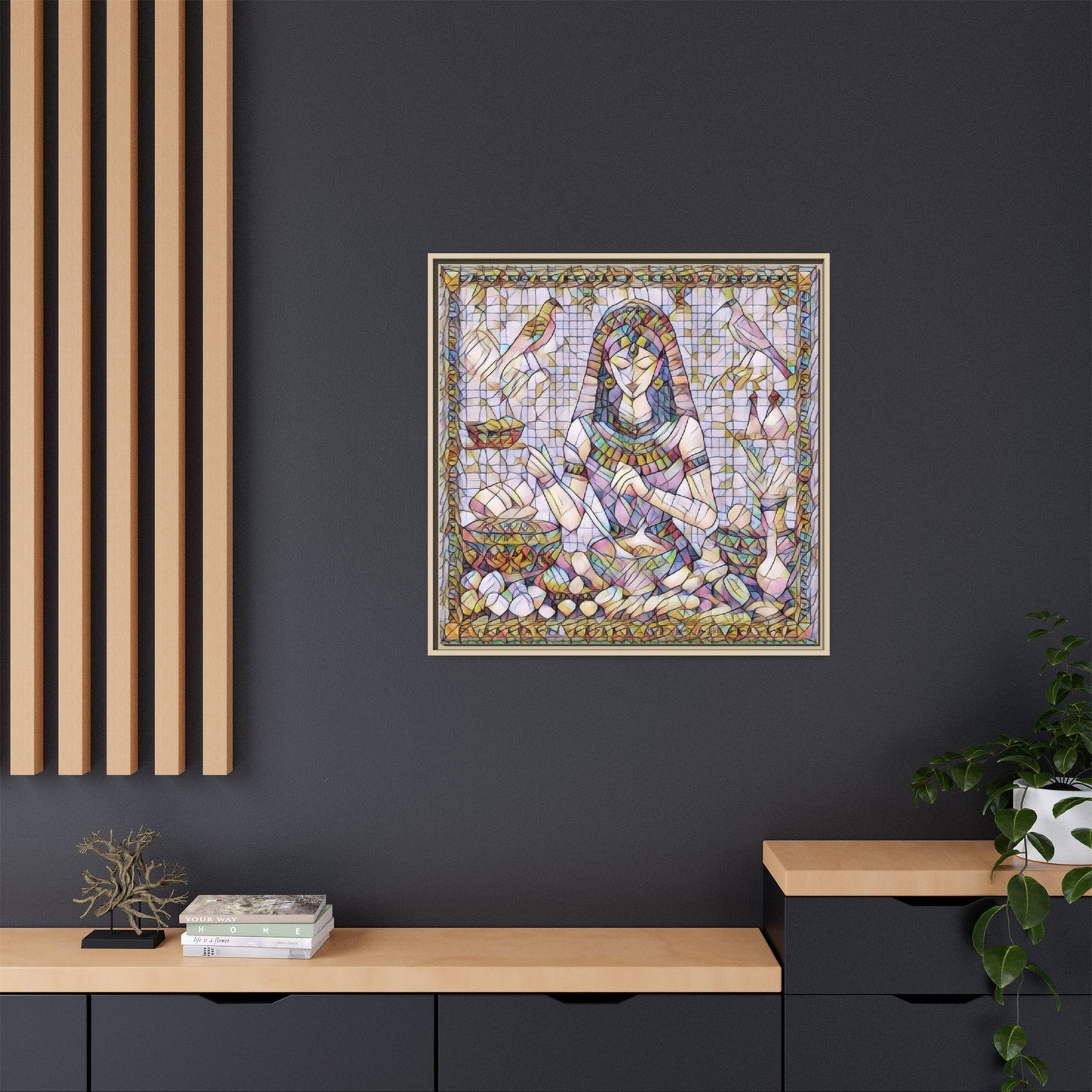 Egyptian Goddess Mosaic Framed Canvas Art